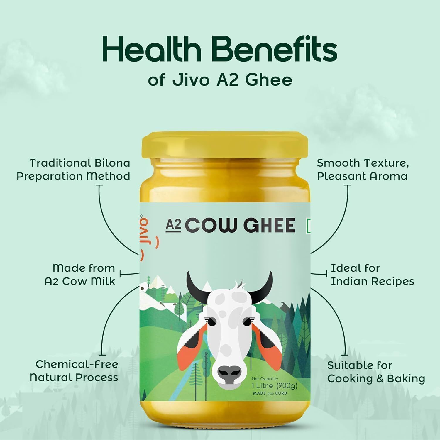 Image of JIVO A2 Ghee Pure, Natural & Healthy Ghee Glass Bottle Ghee Glass Bottle