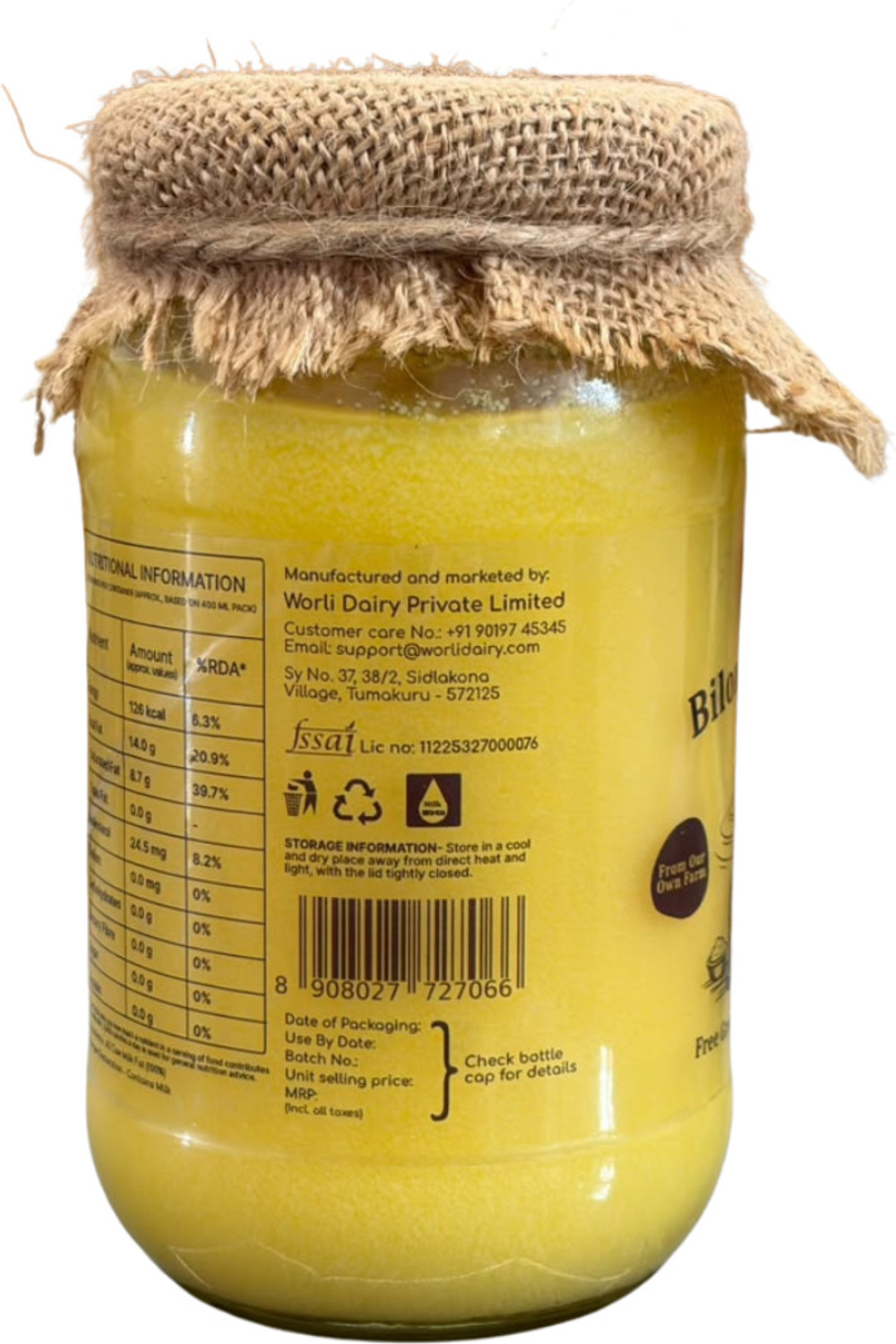 Image of Worli Dairy Bilona Desi Ghee | 100% Pure & Natural | Made from Traditional Bilona Method Ghee Glass Bottle