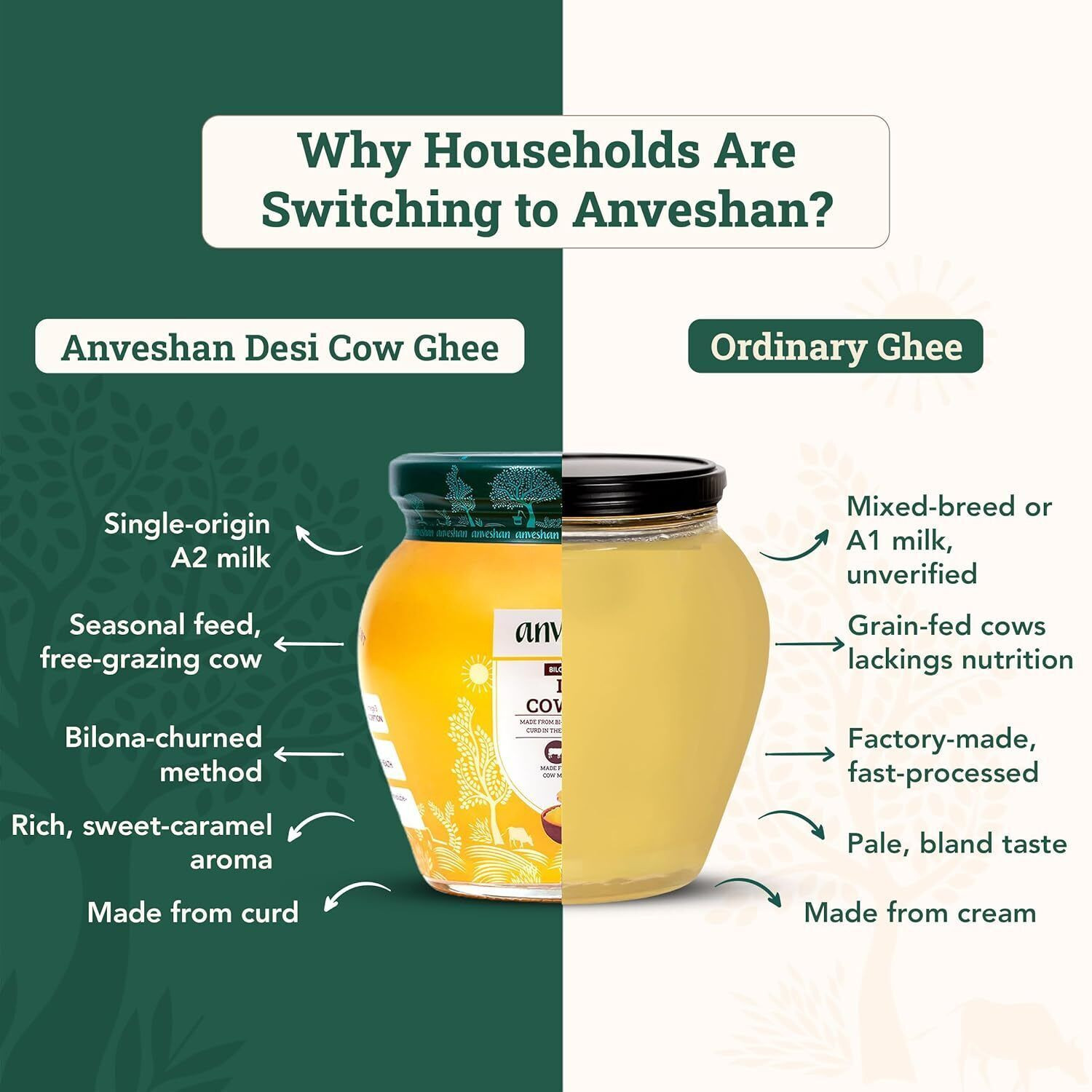 Image of Anveshan Bilona Churned Aromatic A2 Cow Ghee Mason Jar (500 ml)