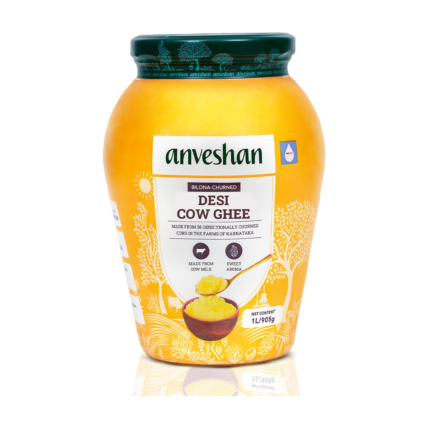 Image of Anveshan Traditionally Bilona-Churned A2 Cow Ghee Glass Bottle (1 L)