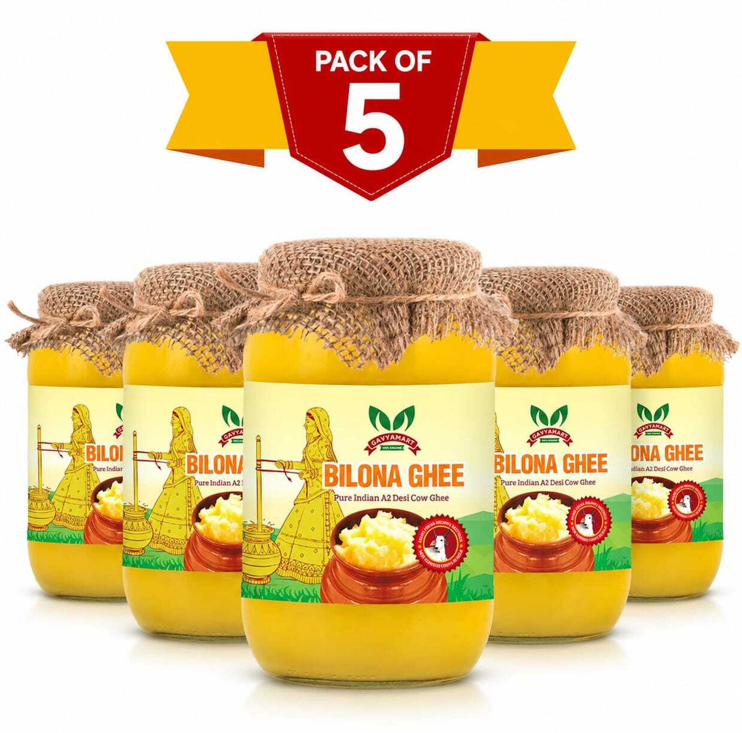 Image of Gavyamart Bilona ghee Fresh Pure Desi Kankrej Organic Non GMO Cow Ghee Traditional Method Ghee Glass Bottle