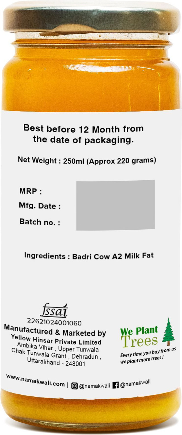 Image of Namakwali A2 Badri Cow Ghee, Glass Bottle, Bilona Method Ghee Glass Bottle