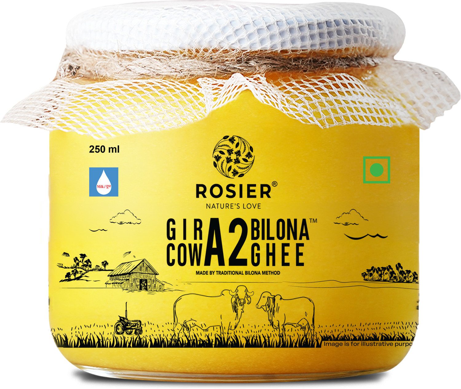 Image of ROSIER A2 Gir Cow Ghee 250ml Traditional Bilona Method A2 Ghee Pure & Healthy Desi Ghee Ghee Glass Bottle
