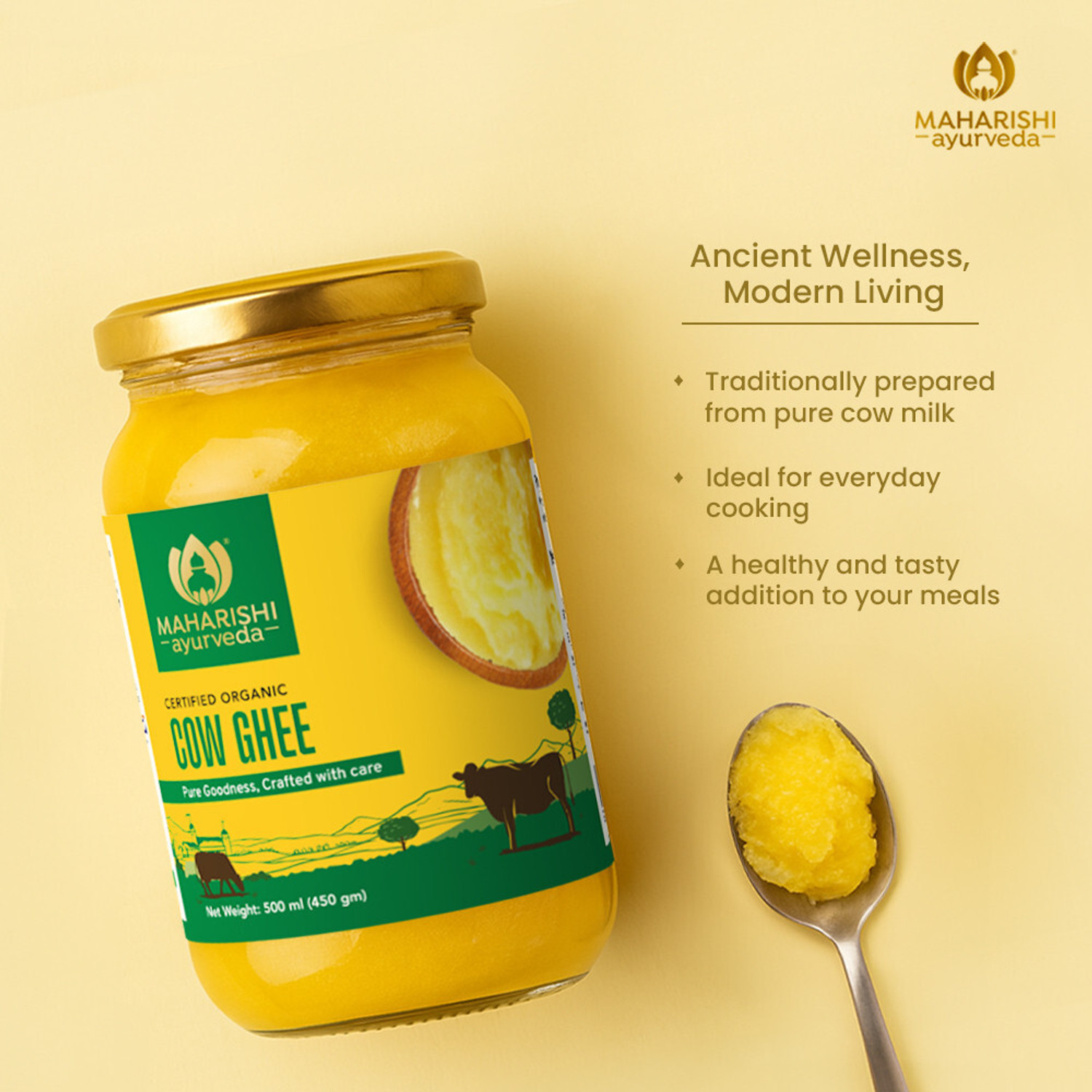 Image of MAHARISHI ayurveda Organic Desi Cow Ghee - 500 ml Ghee Glass Bottle (500 ml)