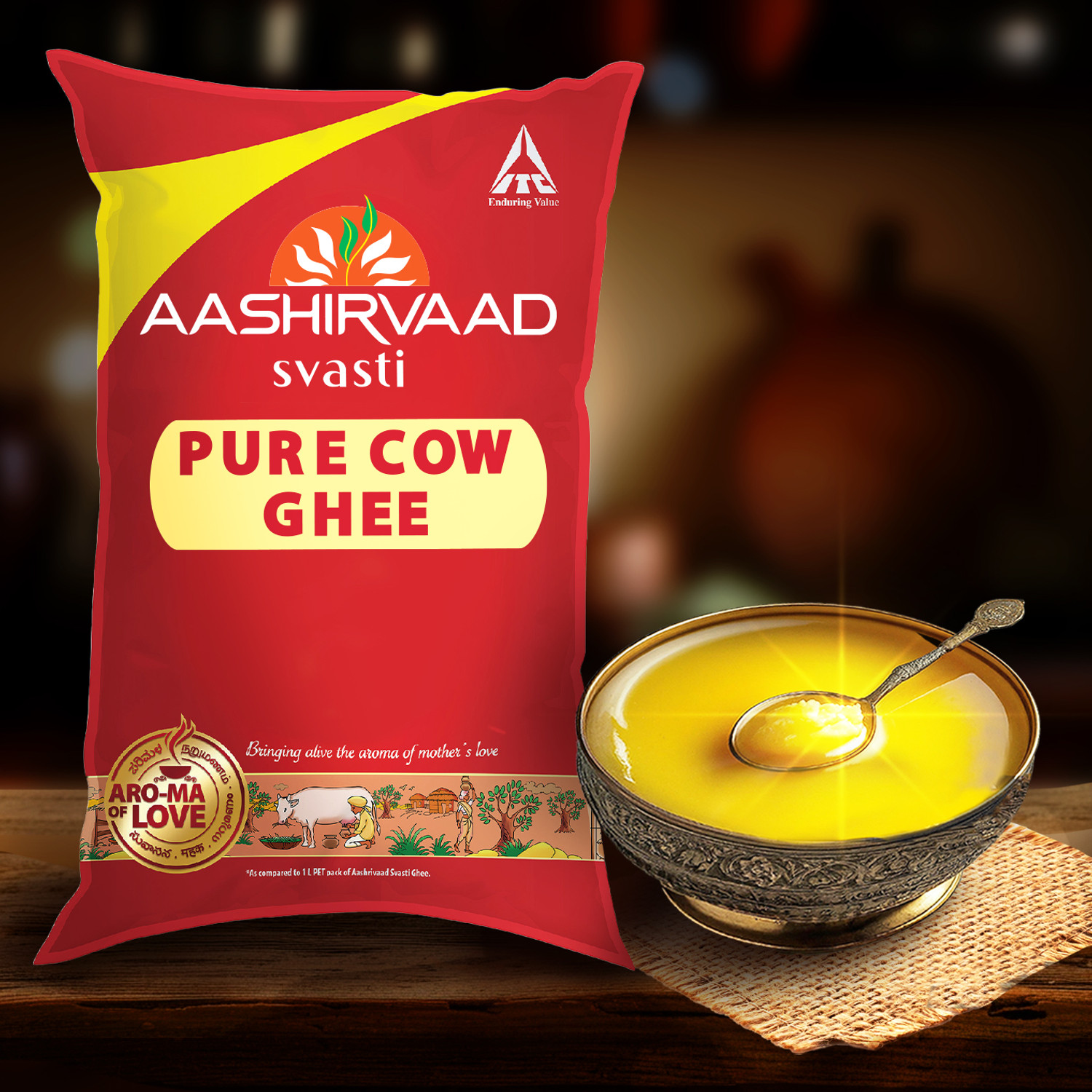 Image of AASHIRVAAD Pure Cow Ghee, Pouch, Rich Aroma Ghee Pouch