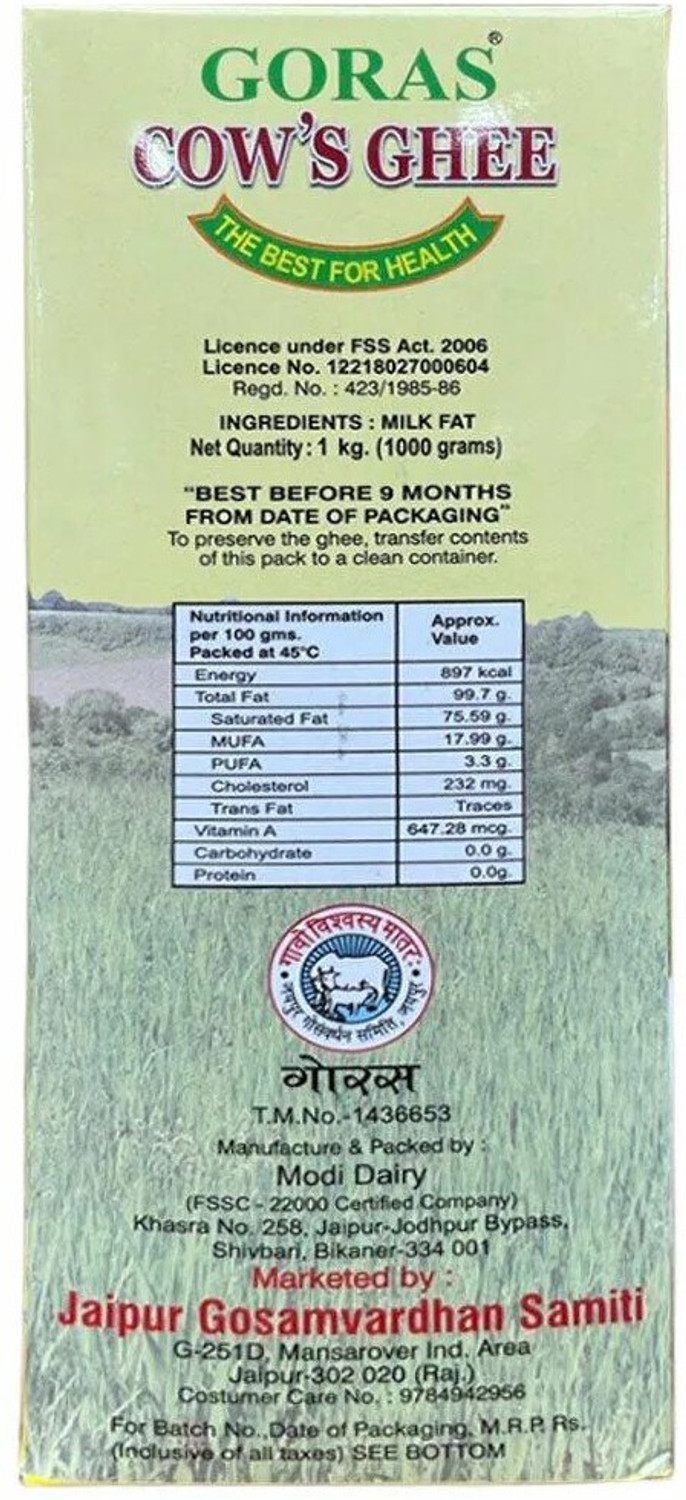 Image of Goras Cow'S Bilona Ghee Ghee Tetrapack