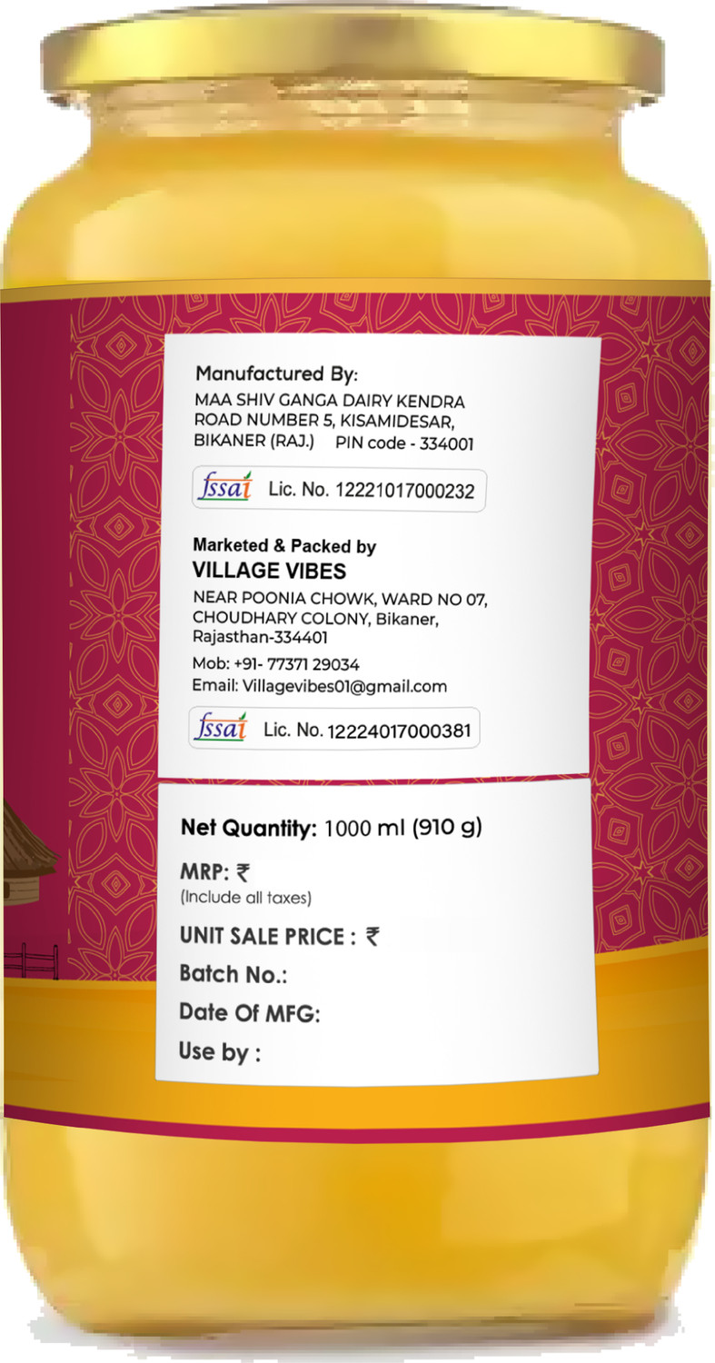 Image of Village Vibes A2 Desi Gir Cow ghee Glass Bottle Ghee Glass Bottle