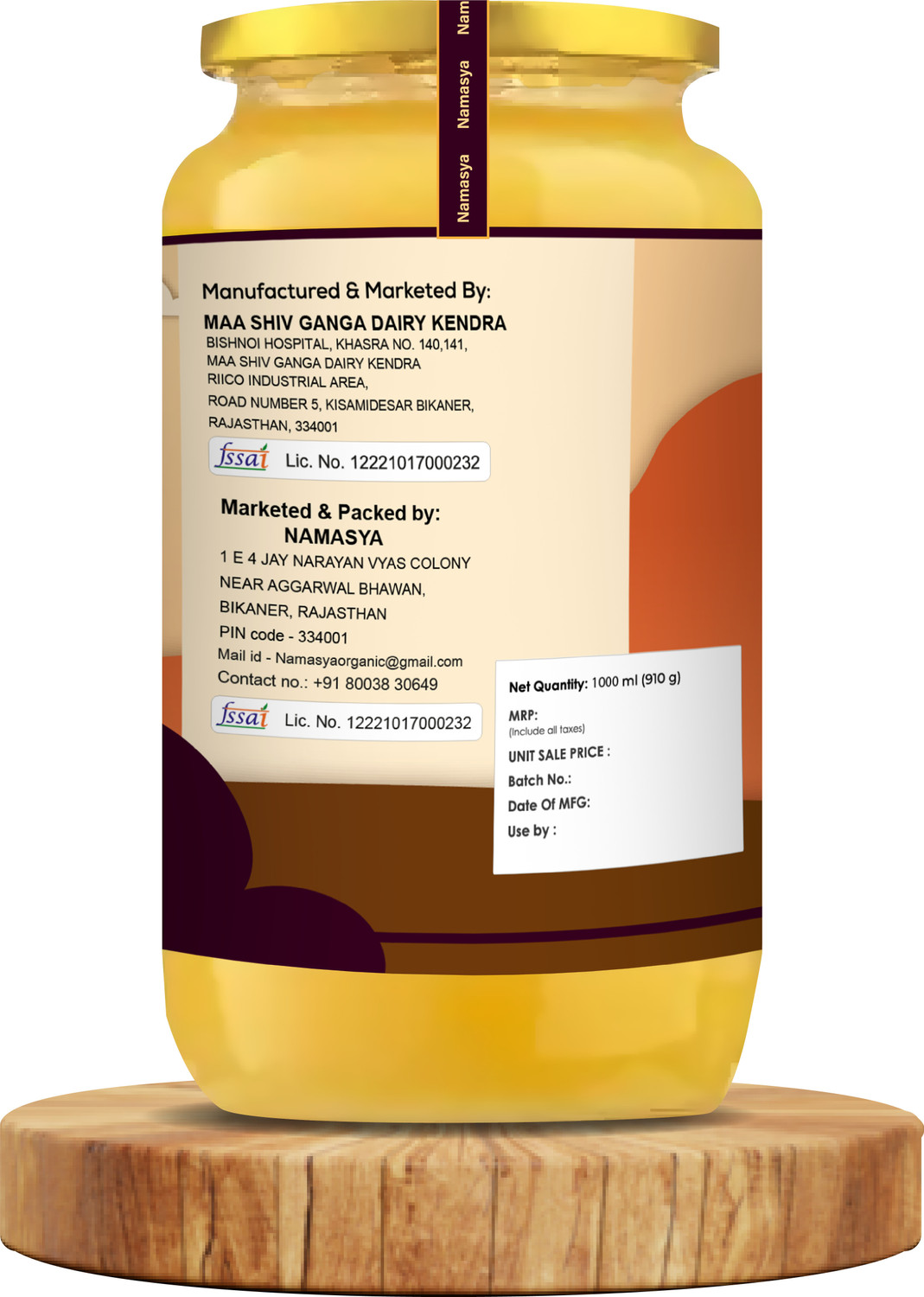 Image of NAMASYA ORGANICS A2 Desi Cow Ghee - Hand-Churned, Traditional Bilona Method, Pure Desi Cow Ghee Ghee Glass Bottle
