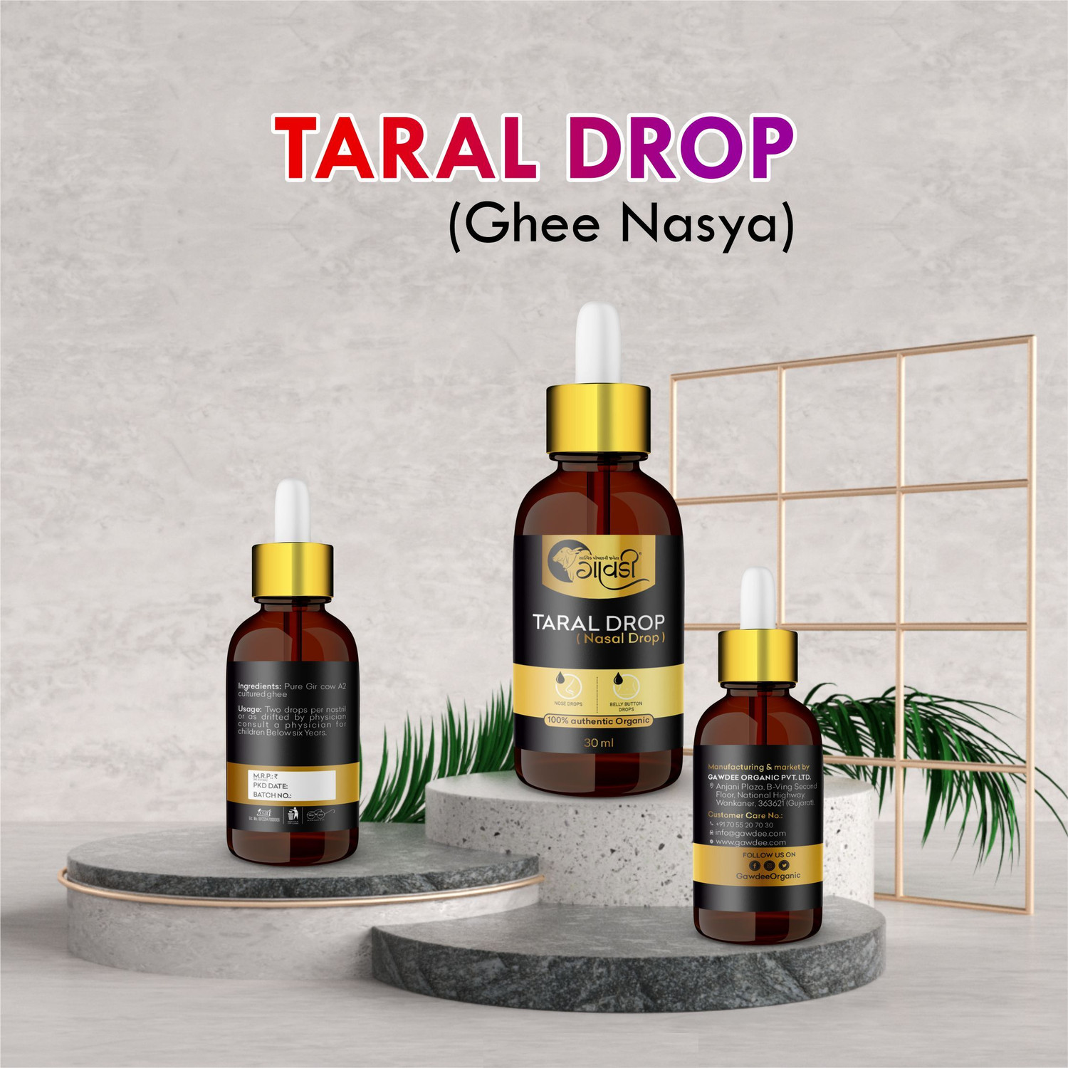 Image of GAWDEE Gir Cow Nasal Drop|Headache, Insomnia, Anxiety Ghee Glass Bottle