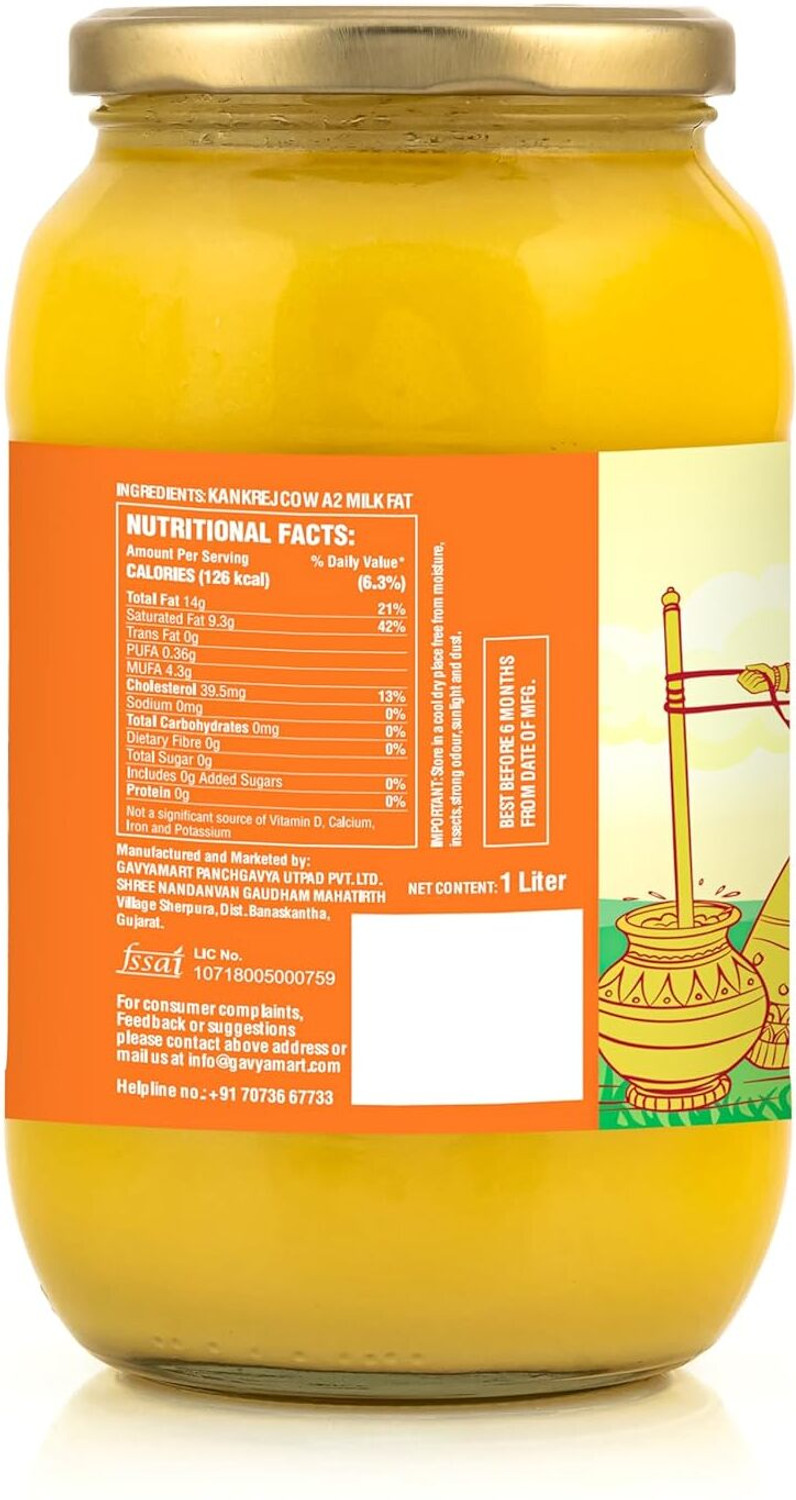 Image of Gavyamart Bilona ghee 100% Fresh Pure Desi Kankrej Organic Non-GMO Cow Ghee-Made Ghee Glass Bottle