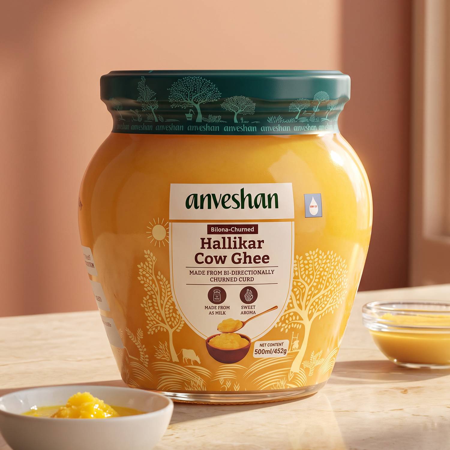 Anveshan Bilona Churned Aromatic A2 Cow Ghee Mason Jar
