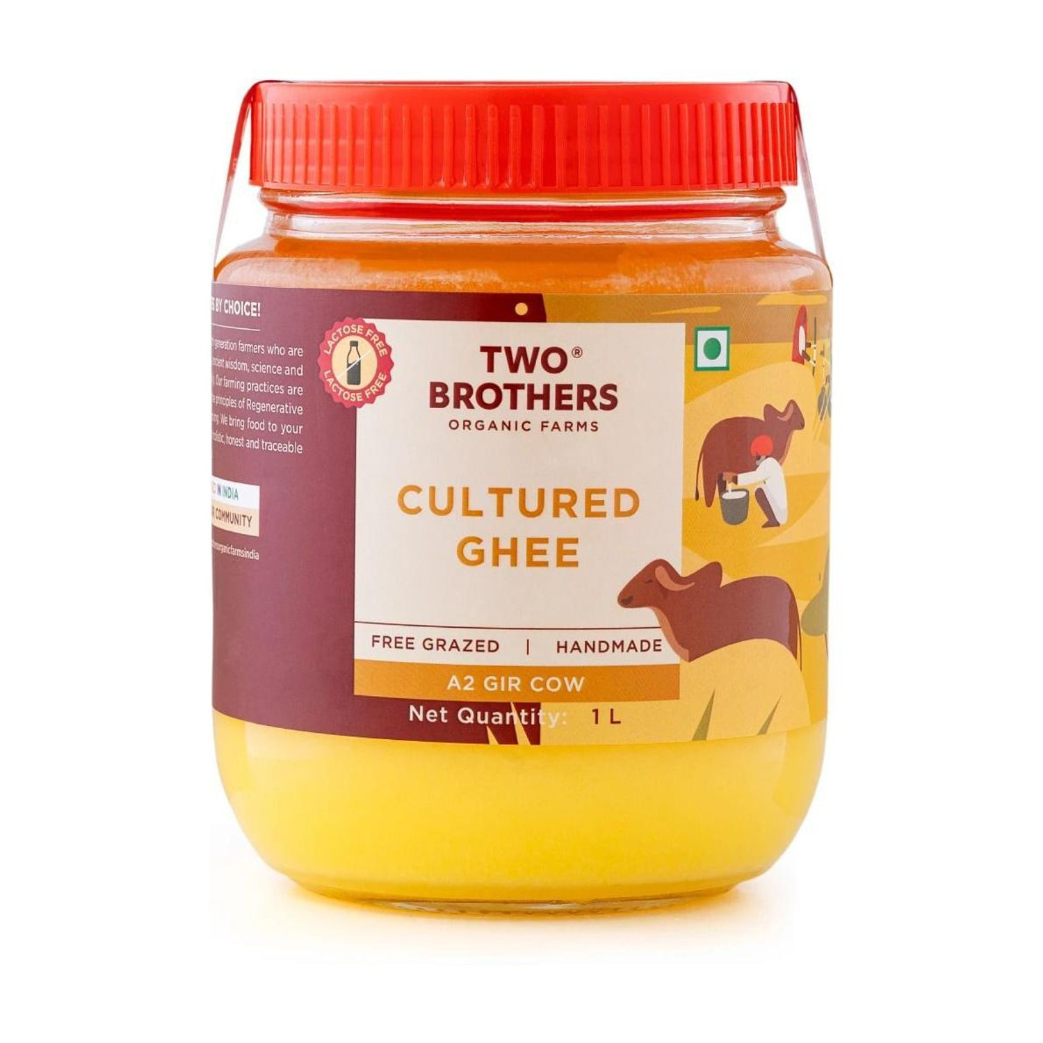 Image of Two Brothers India Farms Natural Healthy & Fresh A2 Cultured Desi Gir Cow Ghee Glass Bottle