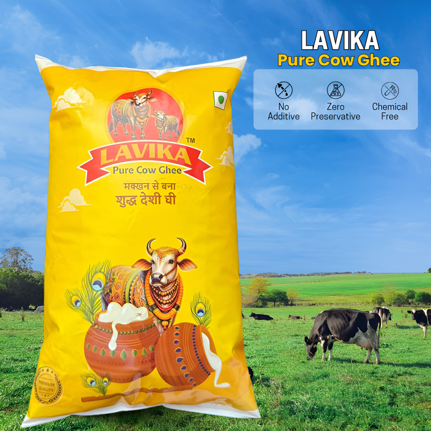 Image of LAVIKA Pure Cow Milk Ghee Traditional Premium for Optimal Health & Rich Taste Ghee Pouch