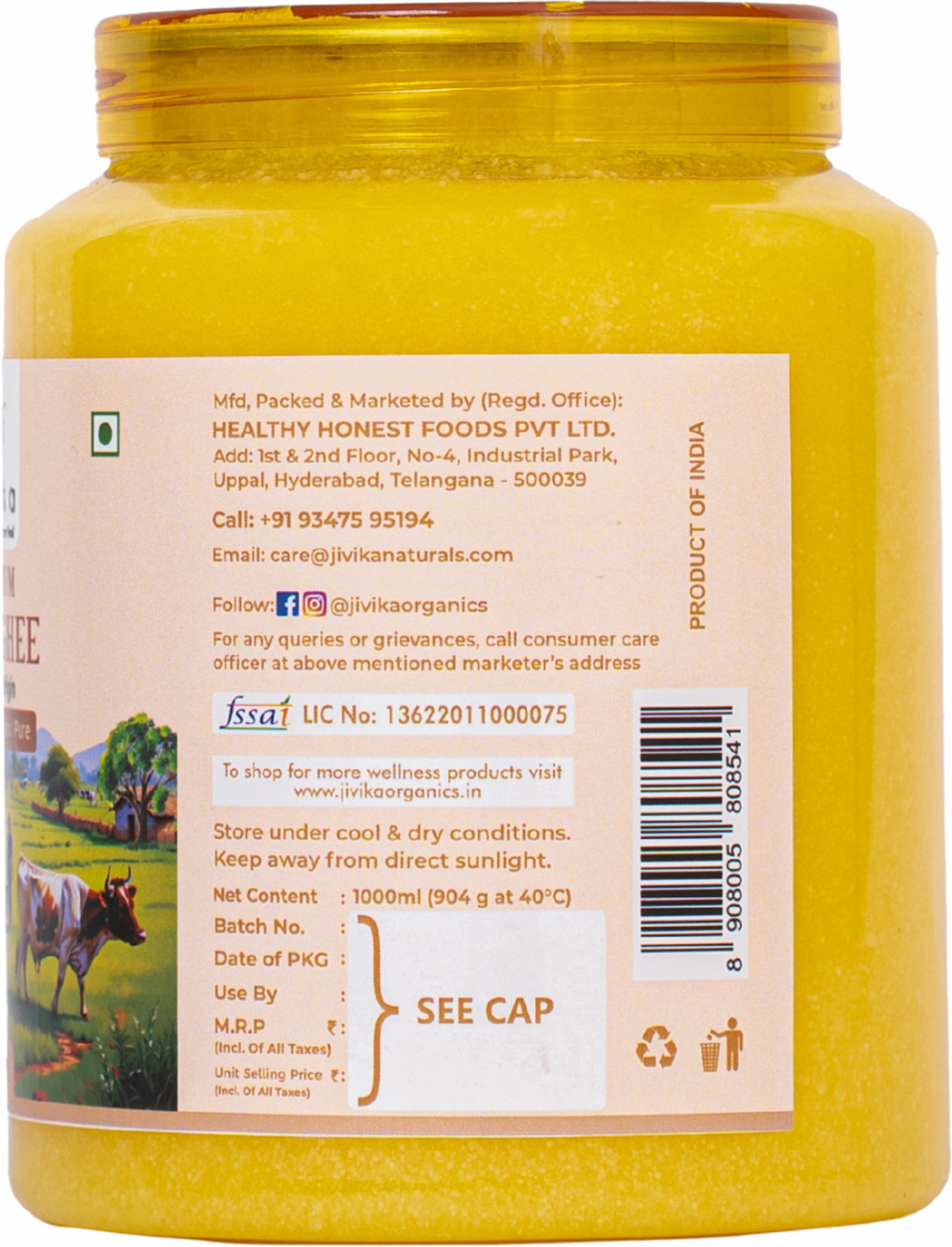 Image of jivika Premium Cow Ghee Plastic Bottle