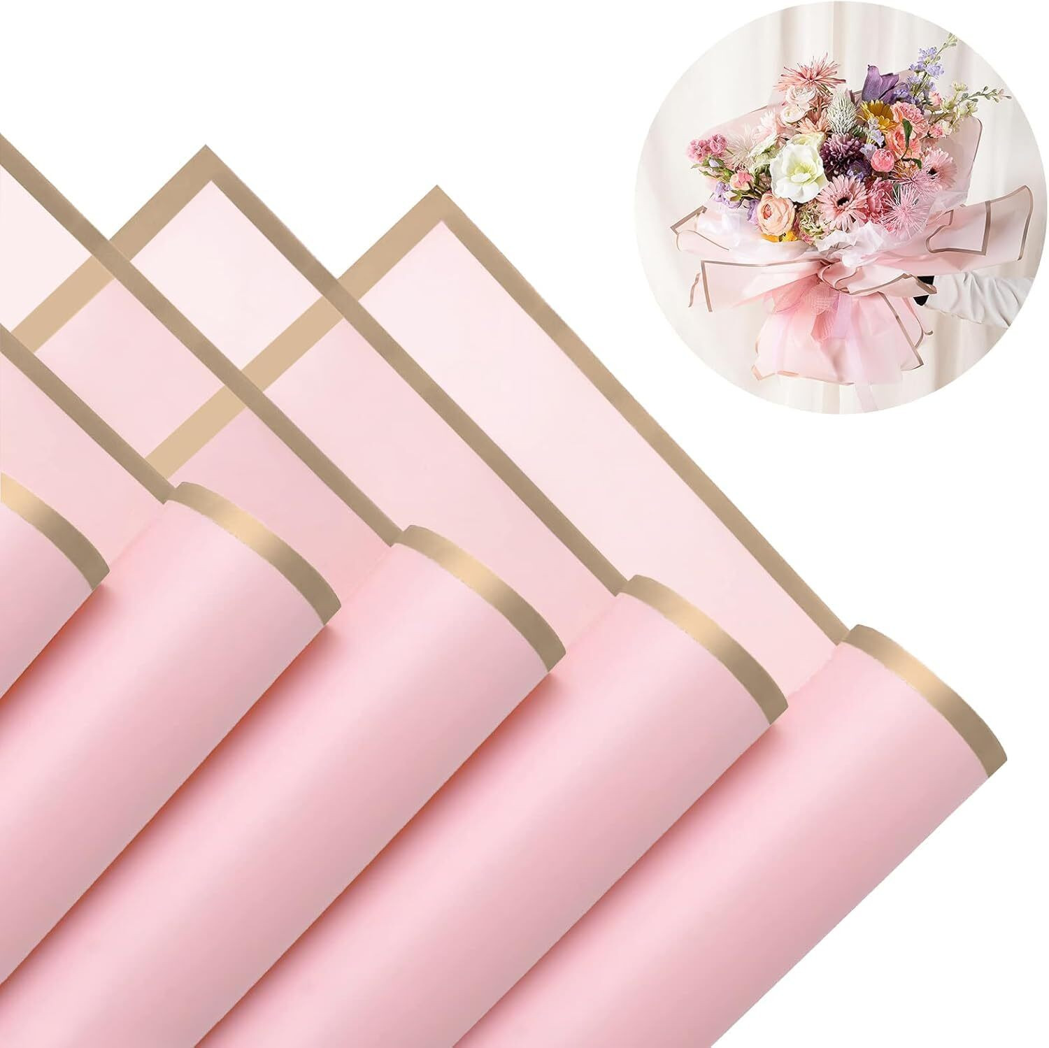 Image of Qroof 10 Pcs Multi Black Pink White Bouquet Gift Wrapping Paper PAPER Gift Wrapper (White, Black, Pink)