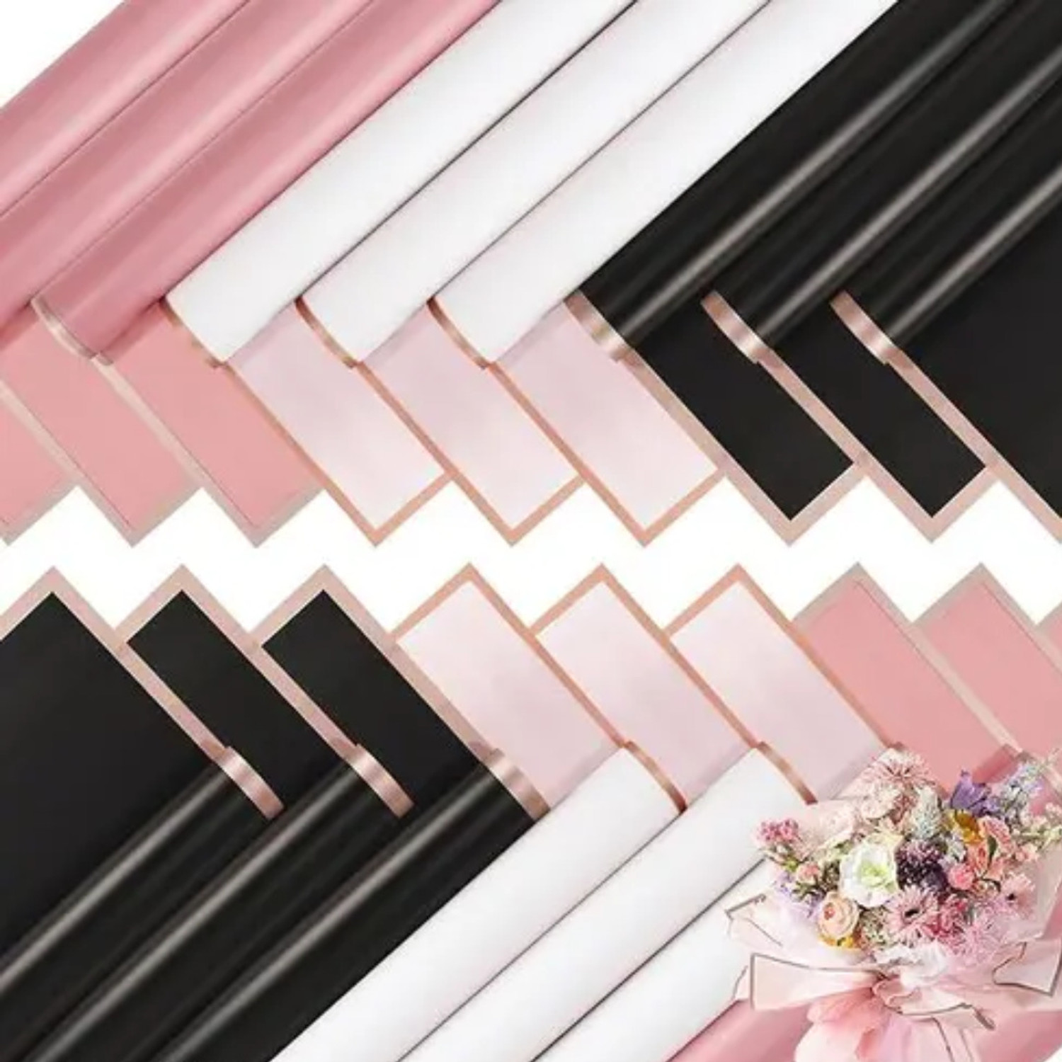 Image of Qroof 10 Pcs Multi Black Pink White Bouquet Gift Wrapping Paper PAPER Gift Wrapper (White, Black, Pink)