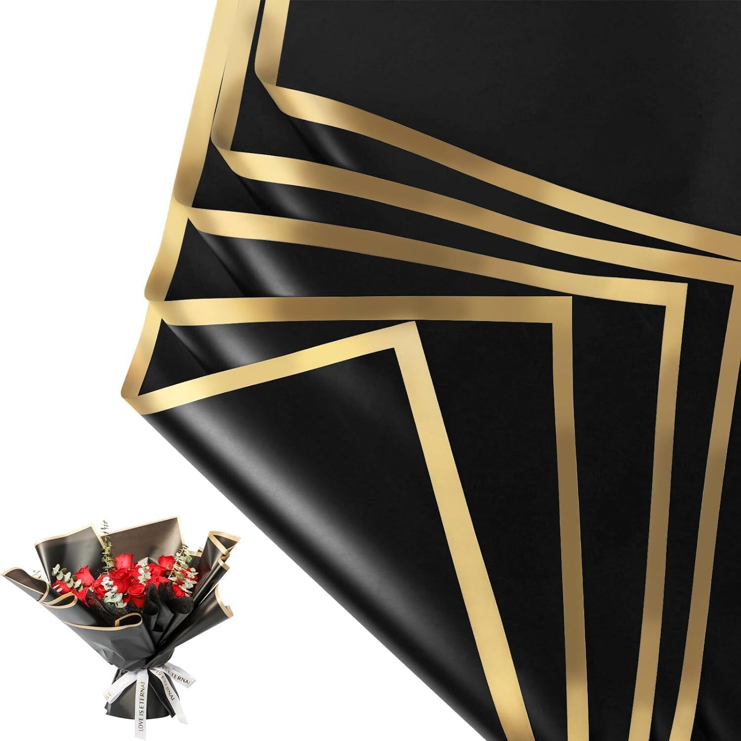 Image of Qroof 10 Pcs Multi Black Pink White Bouquet Gift Wrapping Paper PAPER Gift Wrapper (White, Black, Pink)
