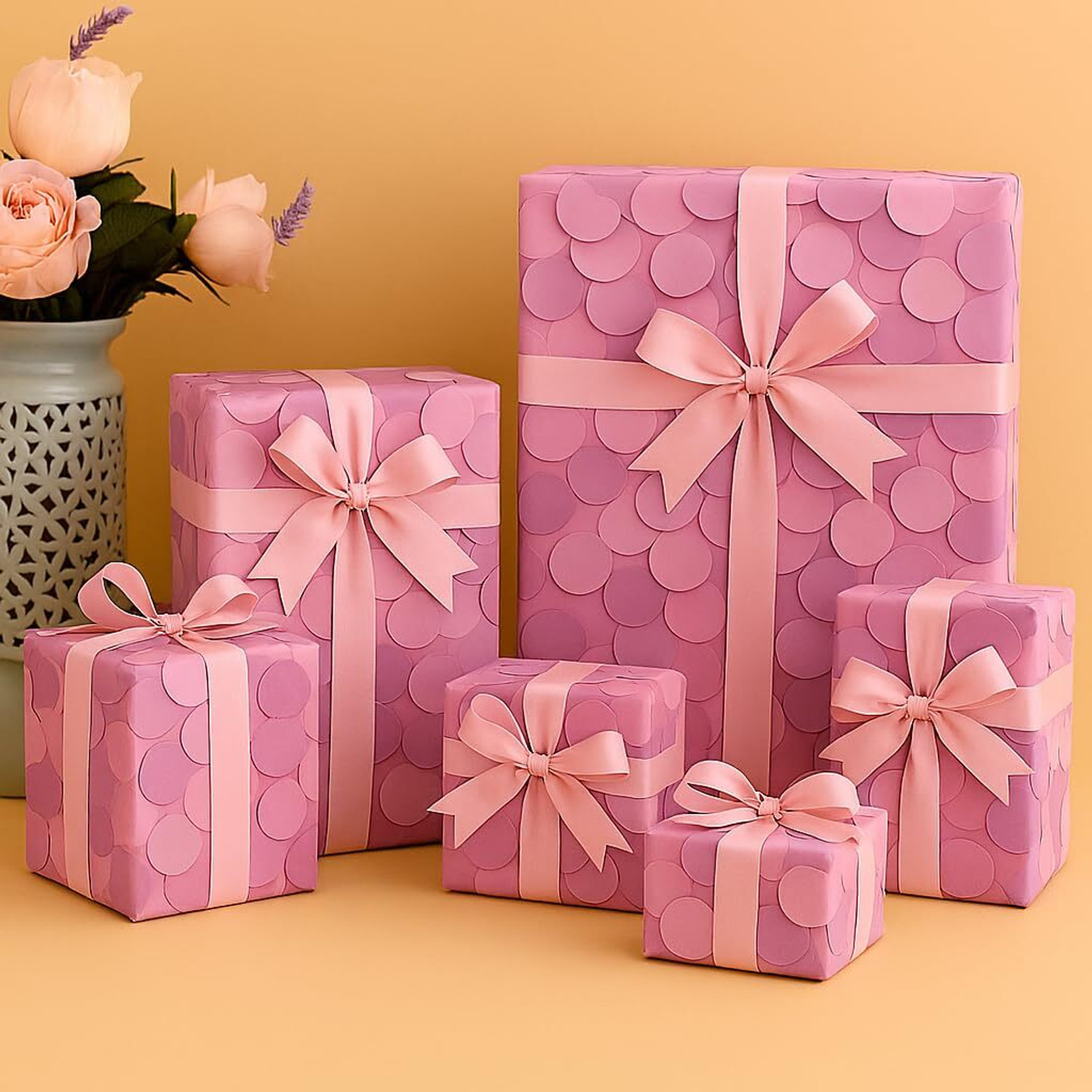 Image of WYOG Premium Pink Scallop Gift Wrapping Paper Sheets Paper Gift Wrapper