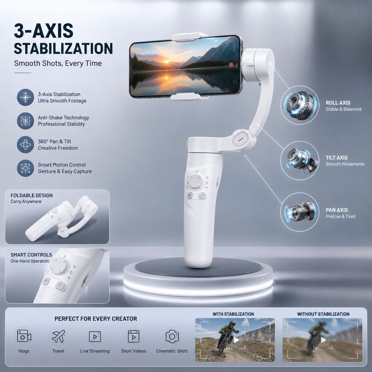 Image of Sauda Tech M1 3 Axis Gimbal for Camera, Mobile