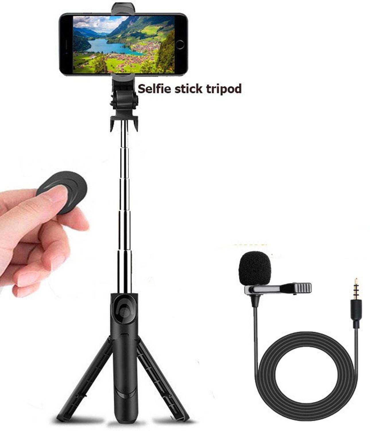 PULTO Tripod Stand Extendable Bluetooth XT01 Selfie Stick+ Lavalier microphone Single Gimbal for Mobile