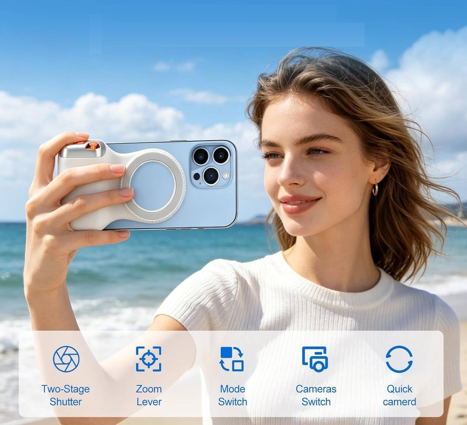 Wifton Universal Magnetic Smartphone Camera Grip with Bluetooth Shutter Button 2 Axis Gimbal for Mobile