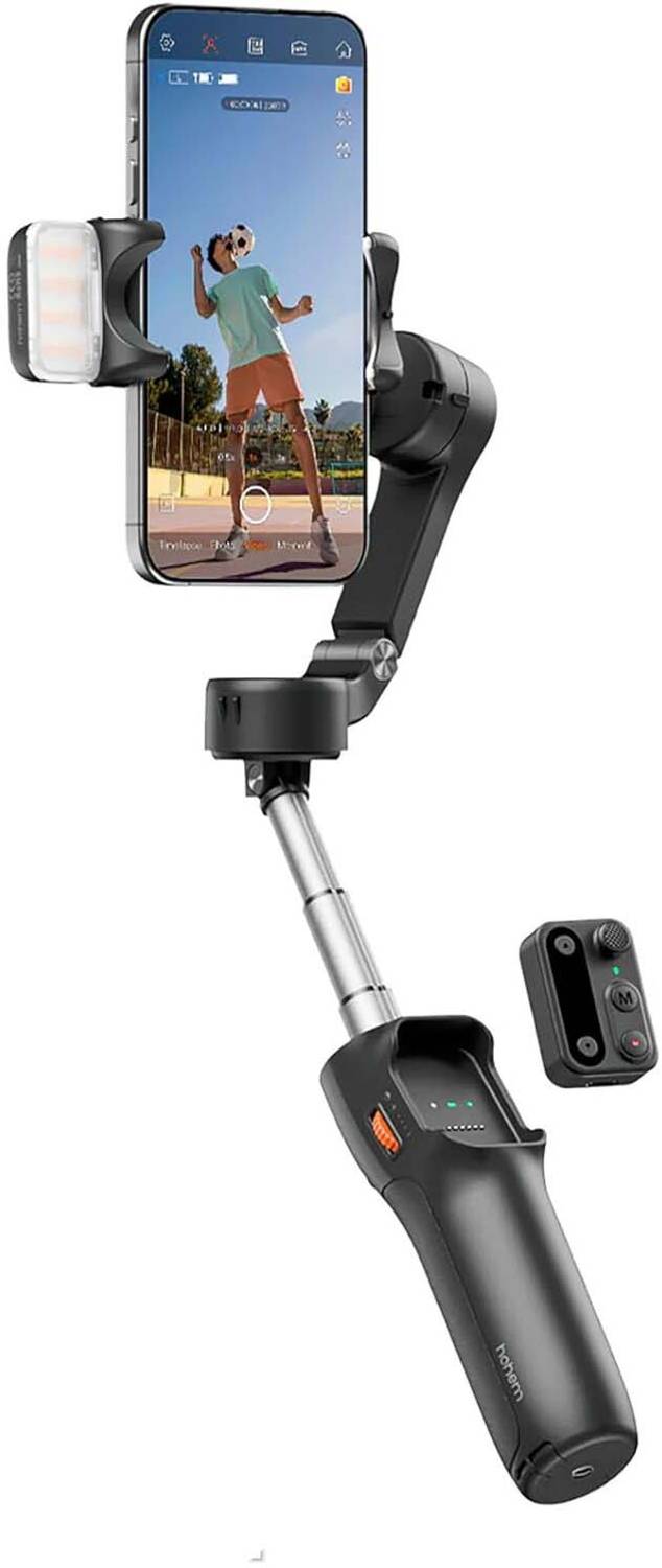 hohem iSteady X3 w/Color Fill Light, Detachable Remote, Built-in Extension Rod Tripod 3 Axis Gimbal for Mobile