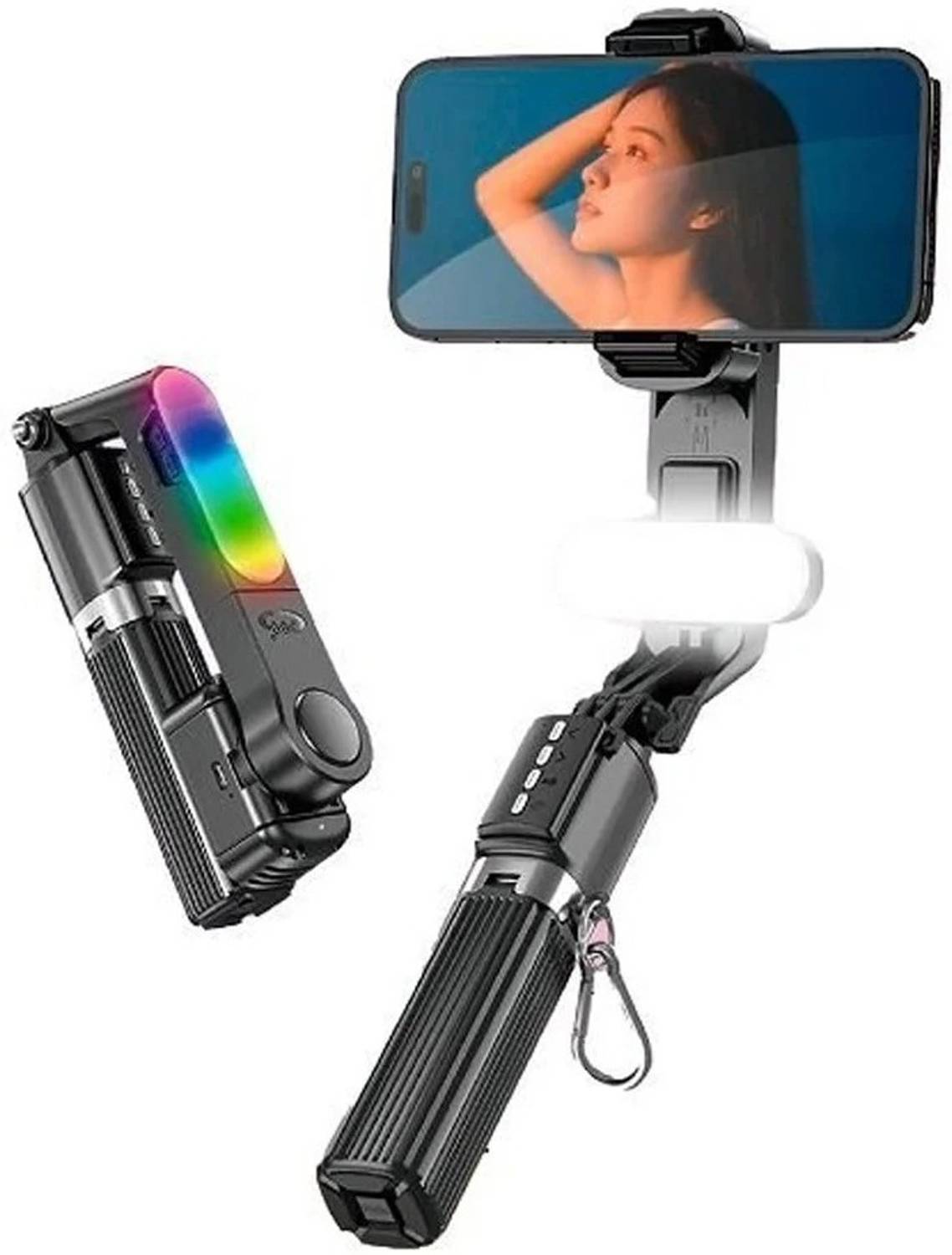 FITRIC Q35 RGB Light Anti Shake Selfie Stick Tripod with Bluetooth Remote and Gimbal 4K 2 Axis Gimbal for Mobile