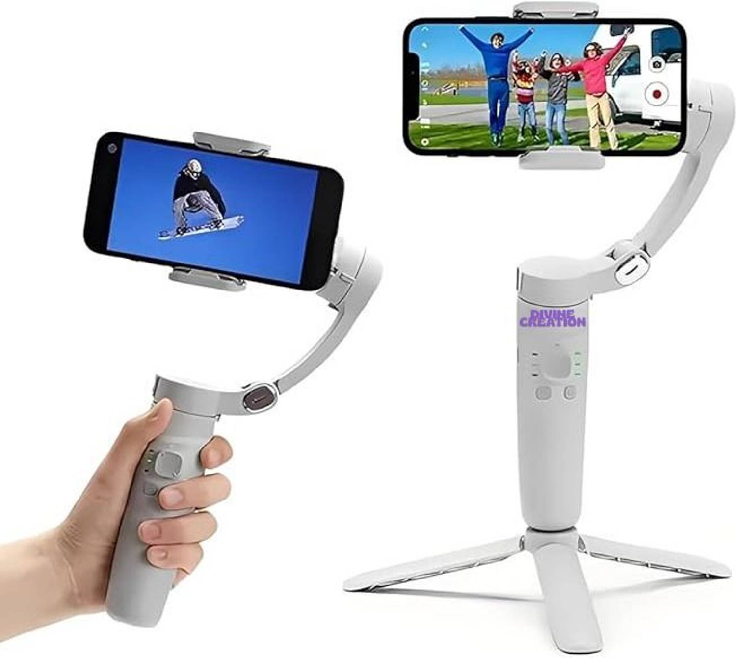 Divine creation M1 3-Axis Gimbal Stabilizer | AI Face Tracking, Smooth Video, Foldable D136 3 Axis Gimbal for Mobile