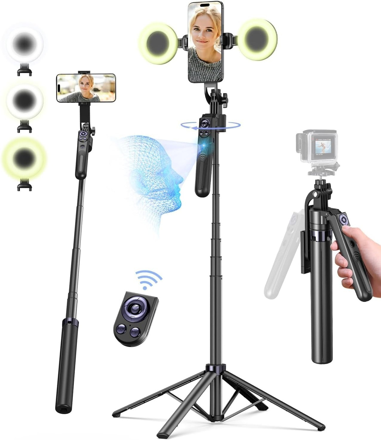 Image of FITRIC C17 AI Face Tracking Gimbal Selfie Stick Tripod with Wireless Remote Single Gimbal for Mobile (1KG)