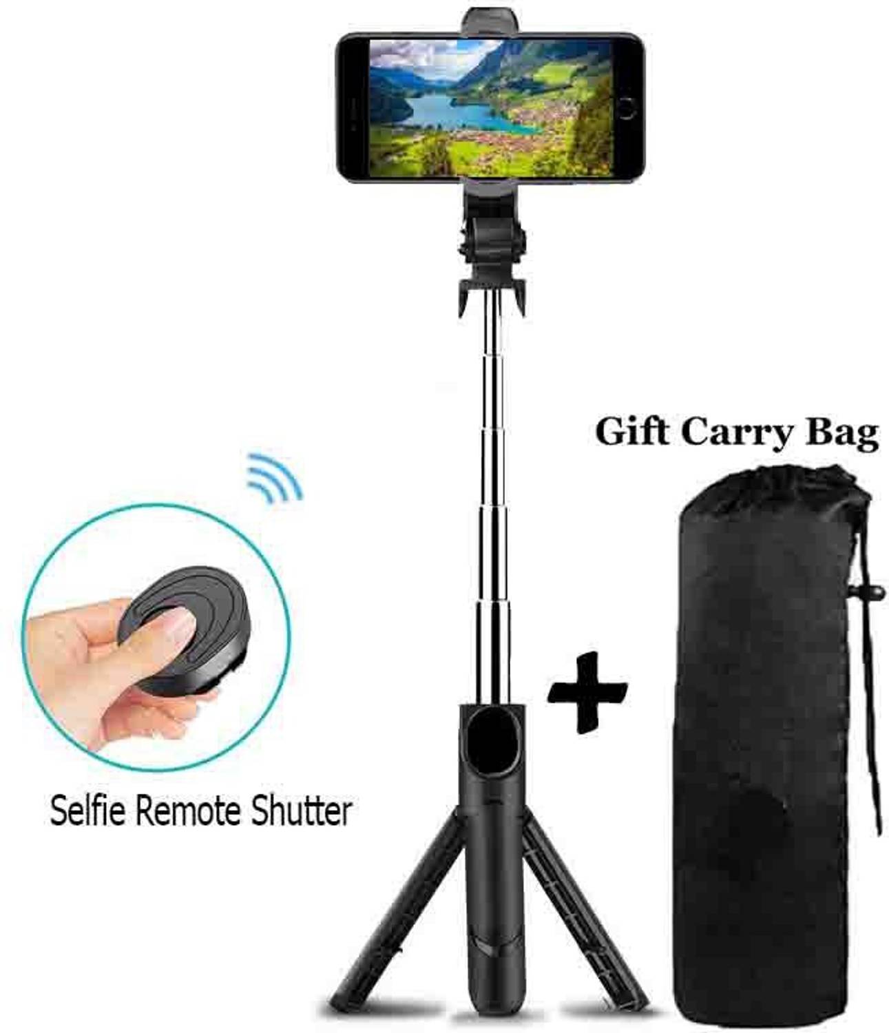 BUFONA Monopod Holder Tripod 3In1 Bluetooth Selfie Stick Stand with BT Remote+Carry Bag Single Gimbal for Mobile