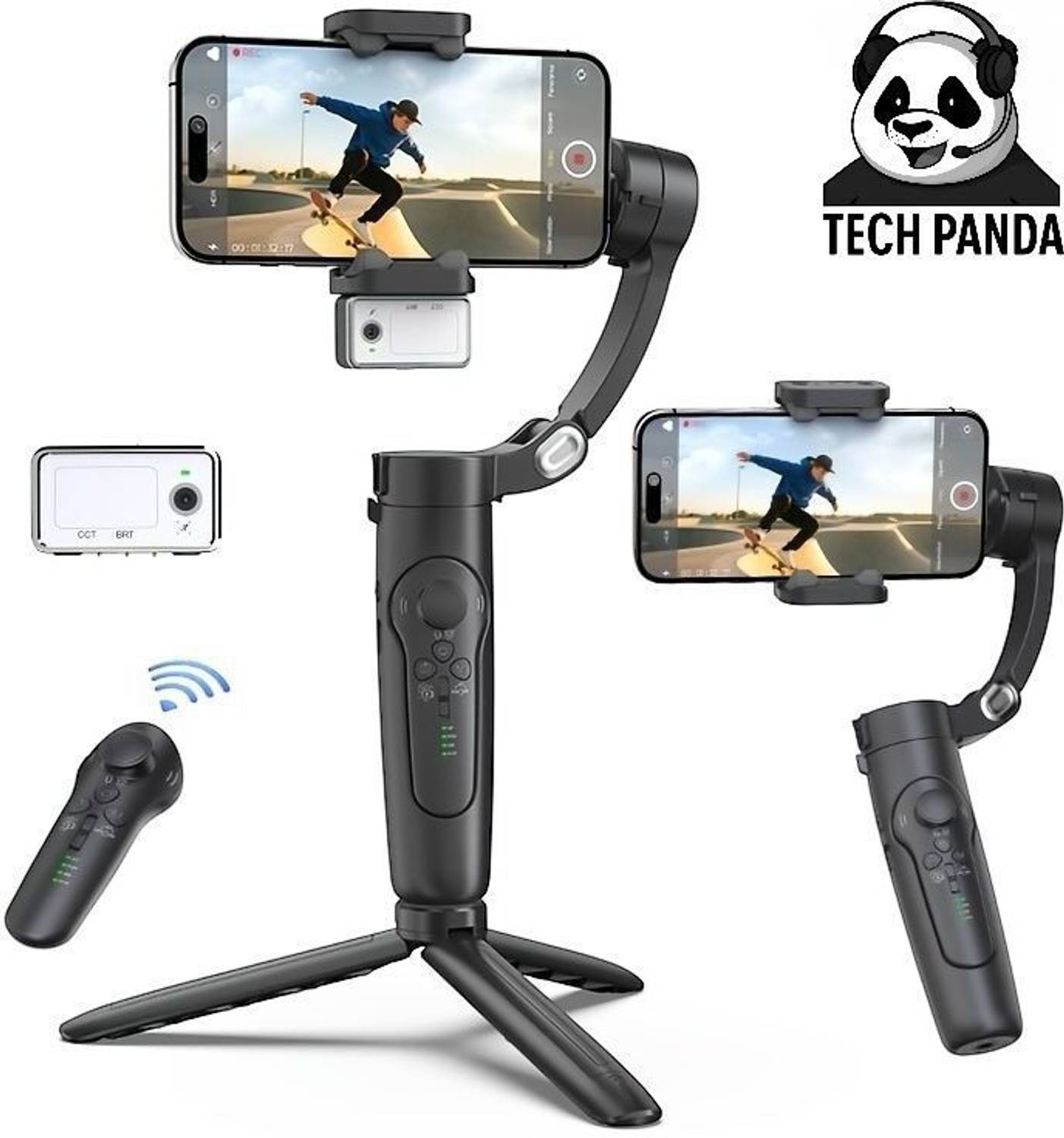 TECHPANDA M03 3-Axis Smartphone Gimbal Stabilizer with AI Tracking & Magnetic Fill Light 3 Axis Gimbal for Mobile