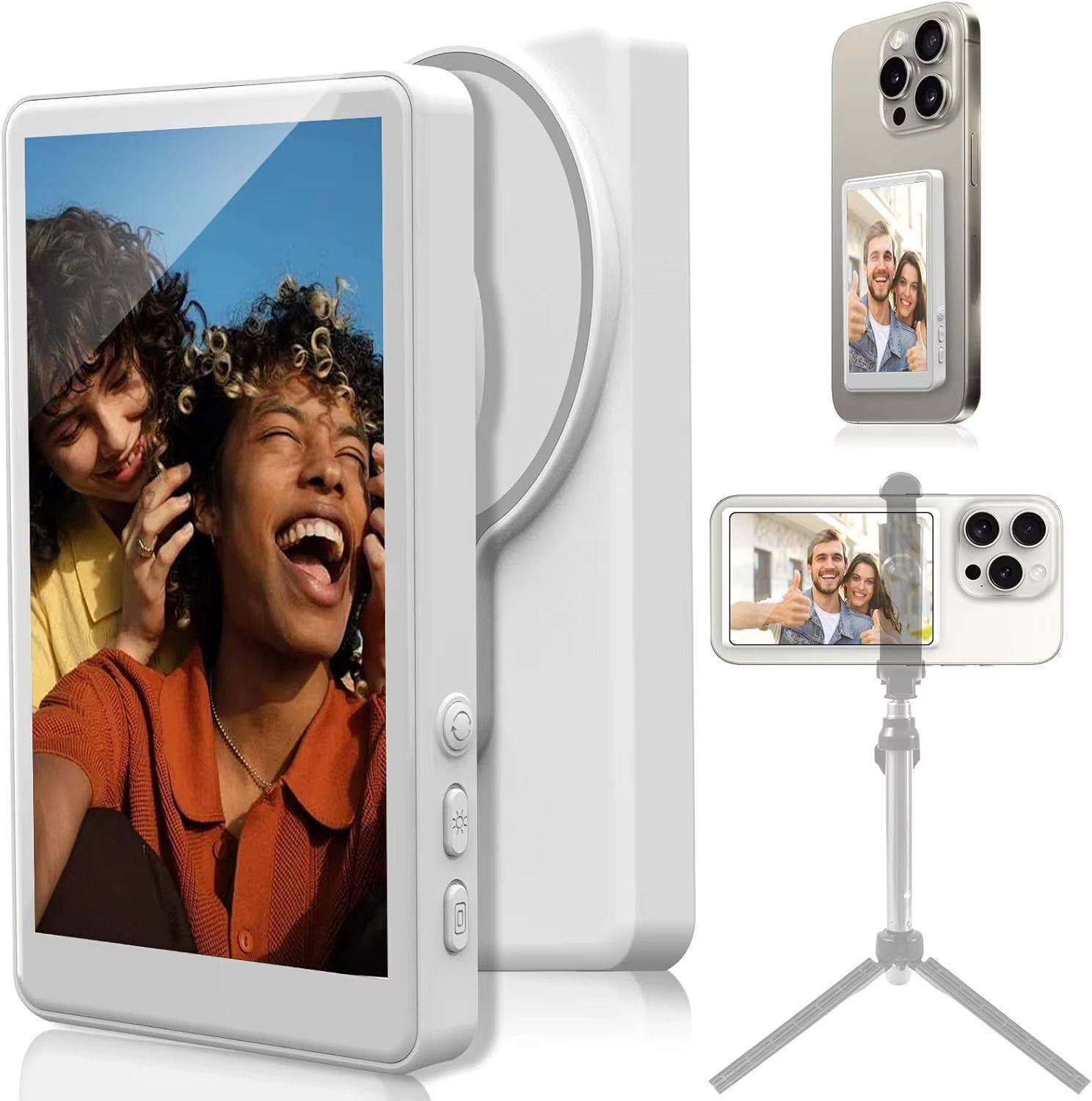 TECHPANDA Wireless Magnetic Selfie Vlog Screen for iPhone & Android, 4" Mirror Monitor Single Gimbal for Mobile