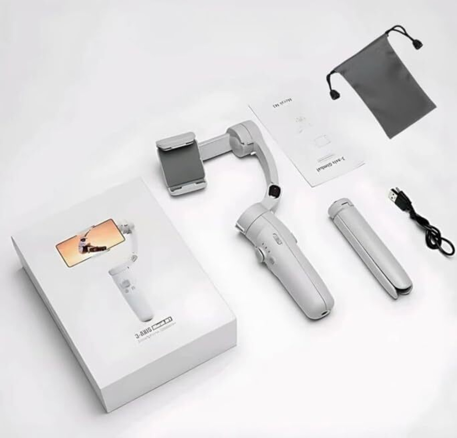 Image of BKS SMART Smartphone Stabilizer Gimbal - White Foldable Design, Portable 3-Axis Stabilizer 3 Axis Gimbal for Camera, Mobile