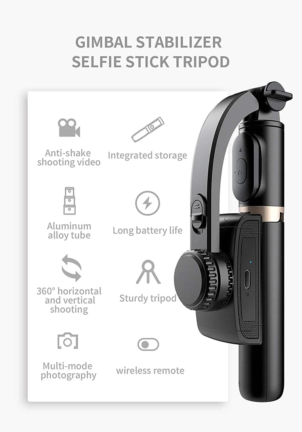 Image of amblic Q08 Gimbal Stabilizer Selfie Stick with Tripod, 360 Degree Automatic Rotation 2 Axis Gimbal for Camera, Mobile