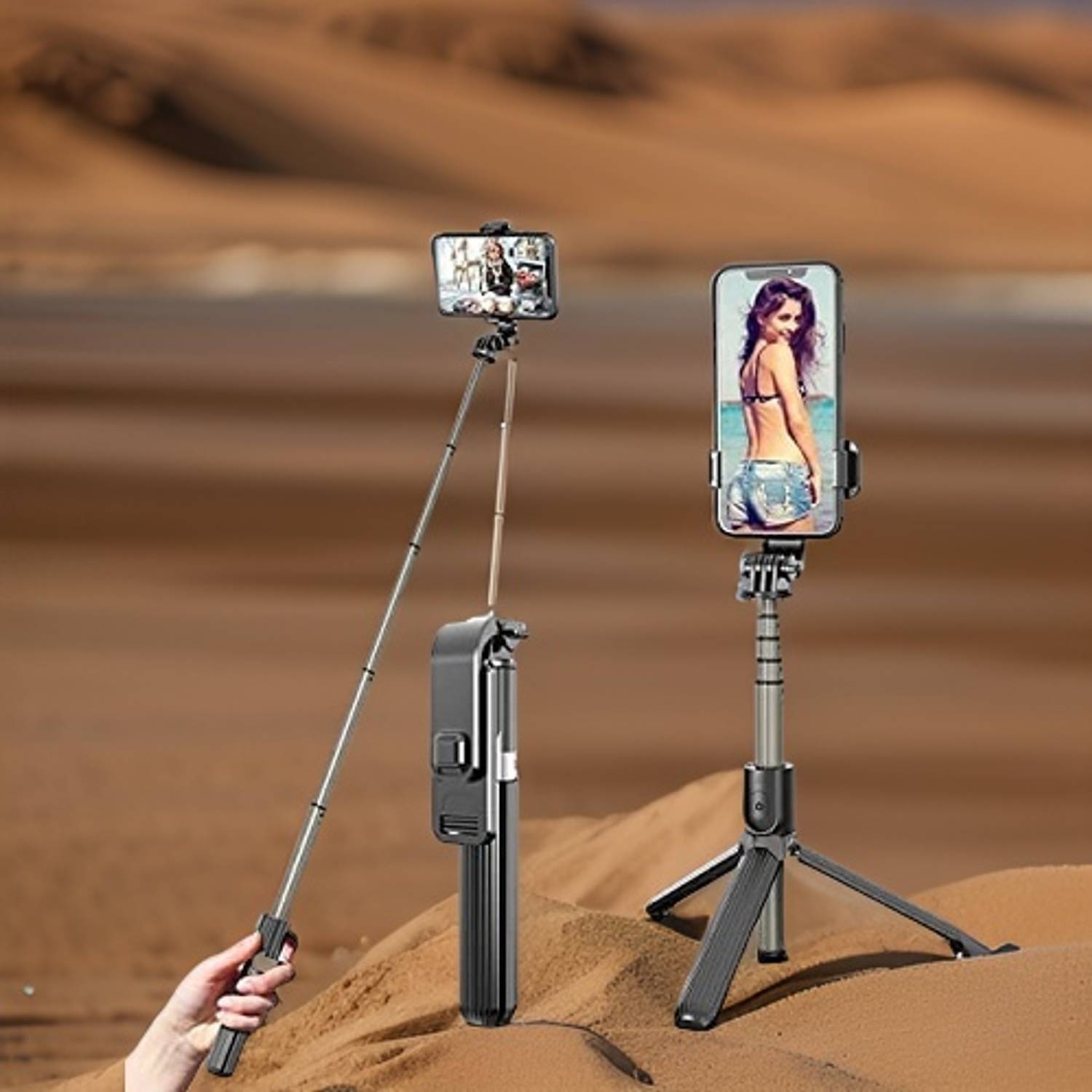 GUGGU Z66_XT-02 3-in-1 Bluetooth Selfie Stick: Extendable with Remote & Tripod Single Gimbal for Mobile