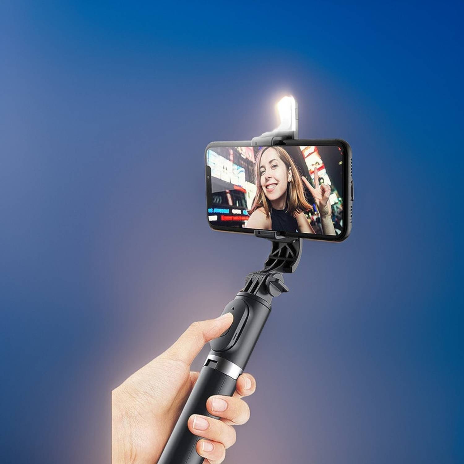 FRONY W05_R1S Bluetooth Selfie Sticks with Remote and Selfie Light Single Gimbal for Mobile