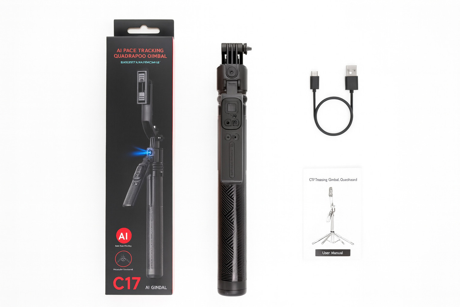 Image of FITRIC C17 AI Face Tracking Gimbal Selfie Stick Tripod with Wireless Remote Single Gimbal for Mobile (1KG)