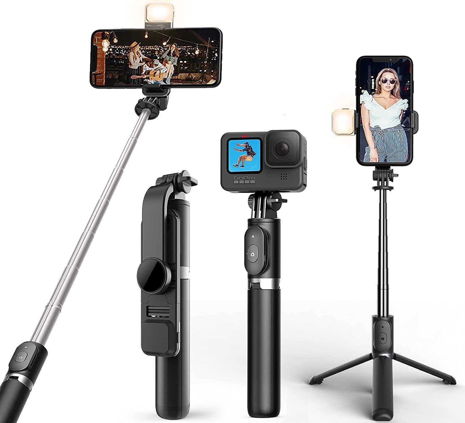 CHG Bluetooth Extendable Selfie Stick with Wireless Remote and 2 Level Fill 3 AxisS 3 Axis Gimbal for Mobile
