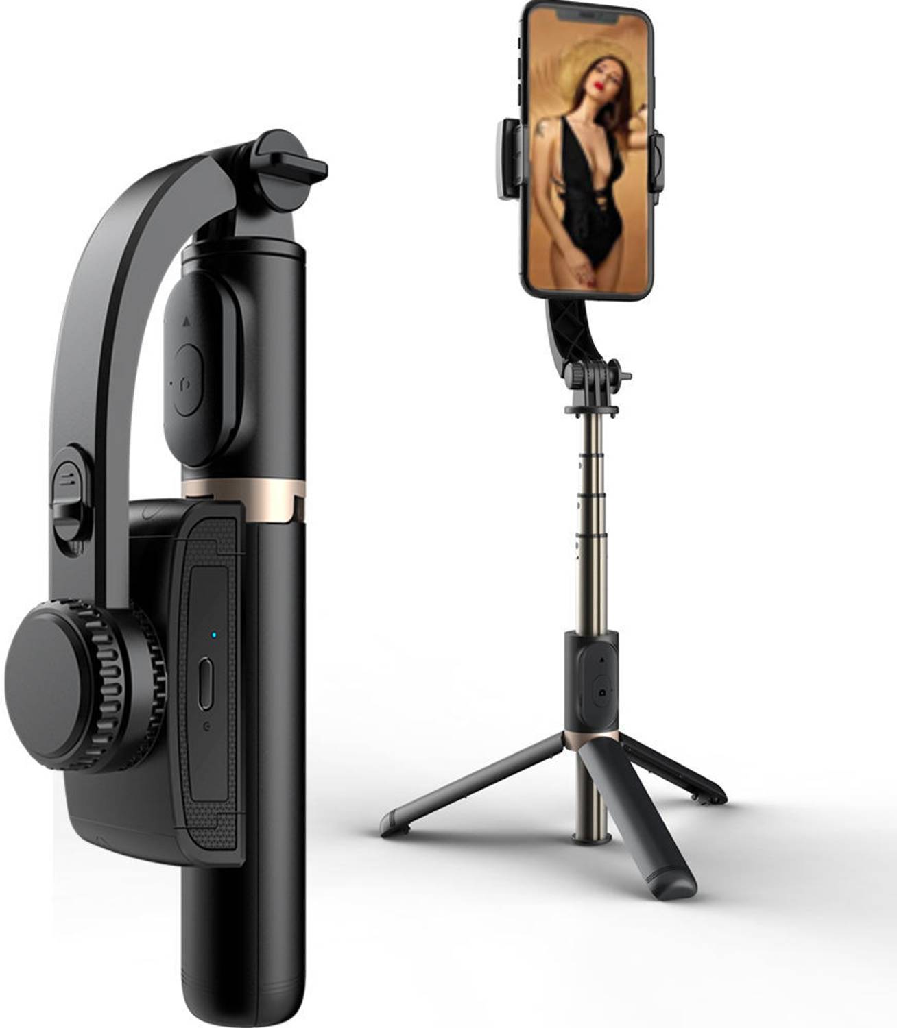 MOBONE Q08 Selfie Stick Tripod with Gimbal for Phone Stabilizer , BT Remote Control Single Gimbal for Camera, Mobile