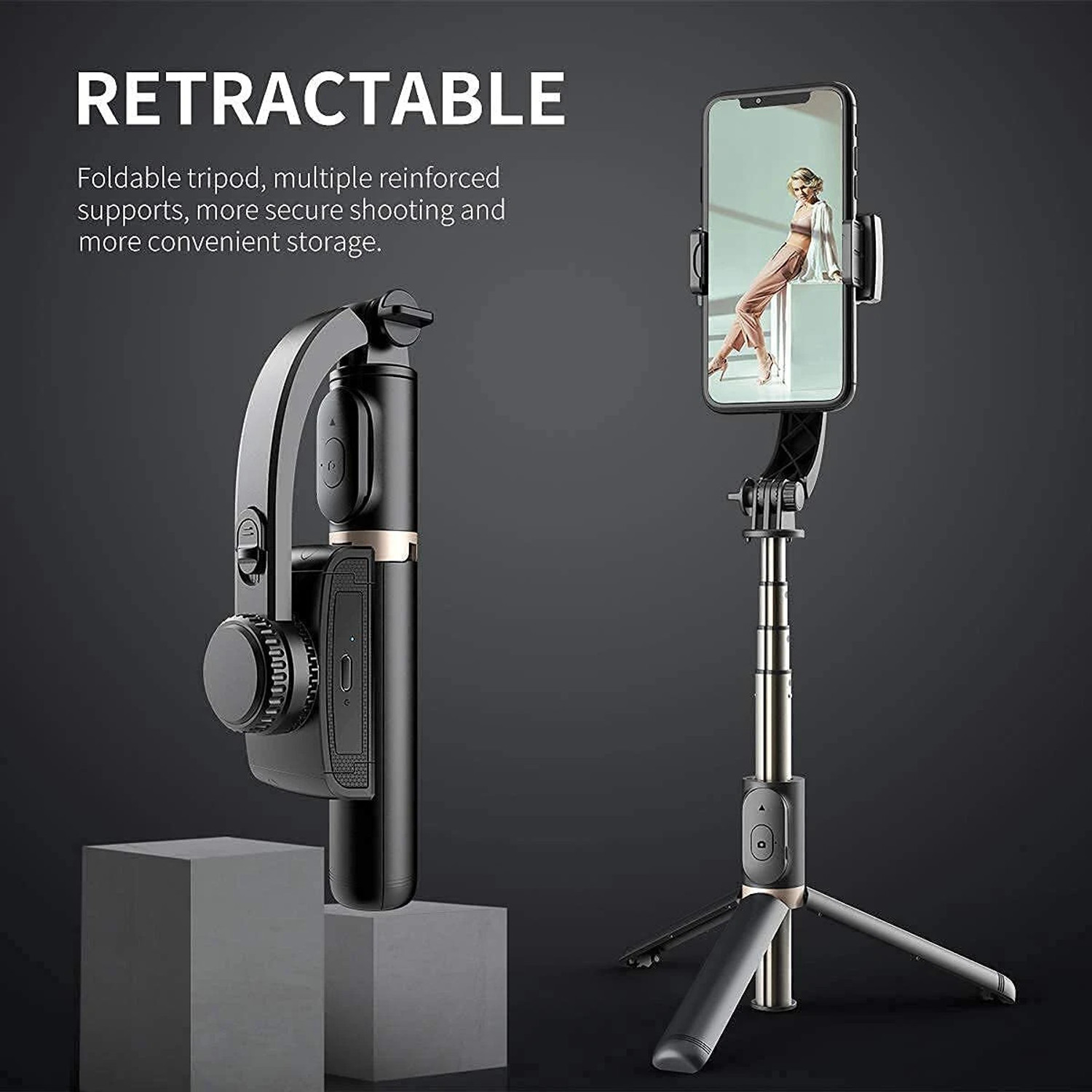 Image of amblic Q08 Gimbal Stabilizer Selfie Stick with Tripod, 360 Degree Automatic Rotation 2 Axis Gimbal for Camera, Mobile