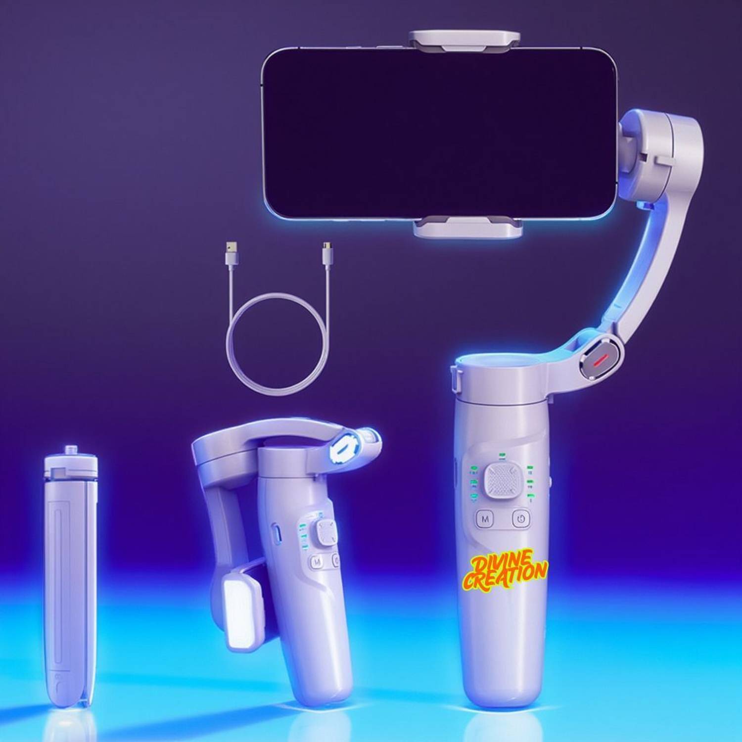 Divine creation M1 3-Axis Gimbal Stabilizer | AI Face Tracking, Smooth Video, Foldable D372 3 Axis Gimbal for Mobile