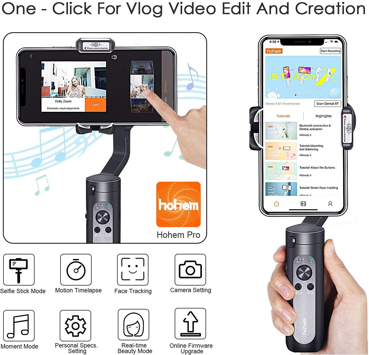 Image of hohem (OPEN BOX) isteady X Smartphone Foldable Gimbal Black 3 Axis Gimbal for Mobile