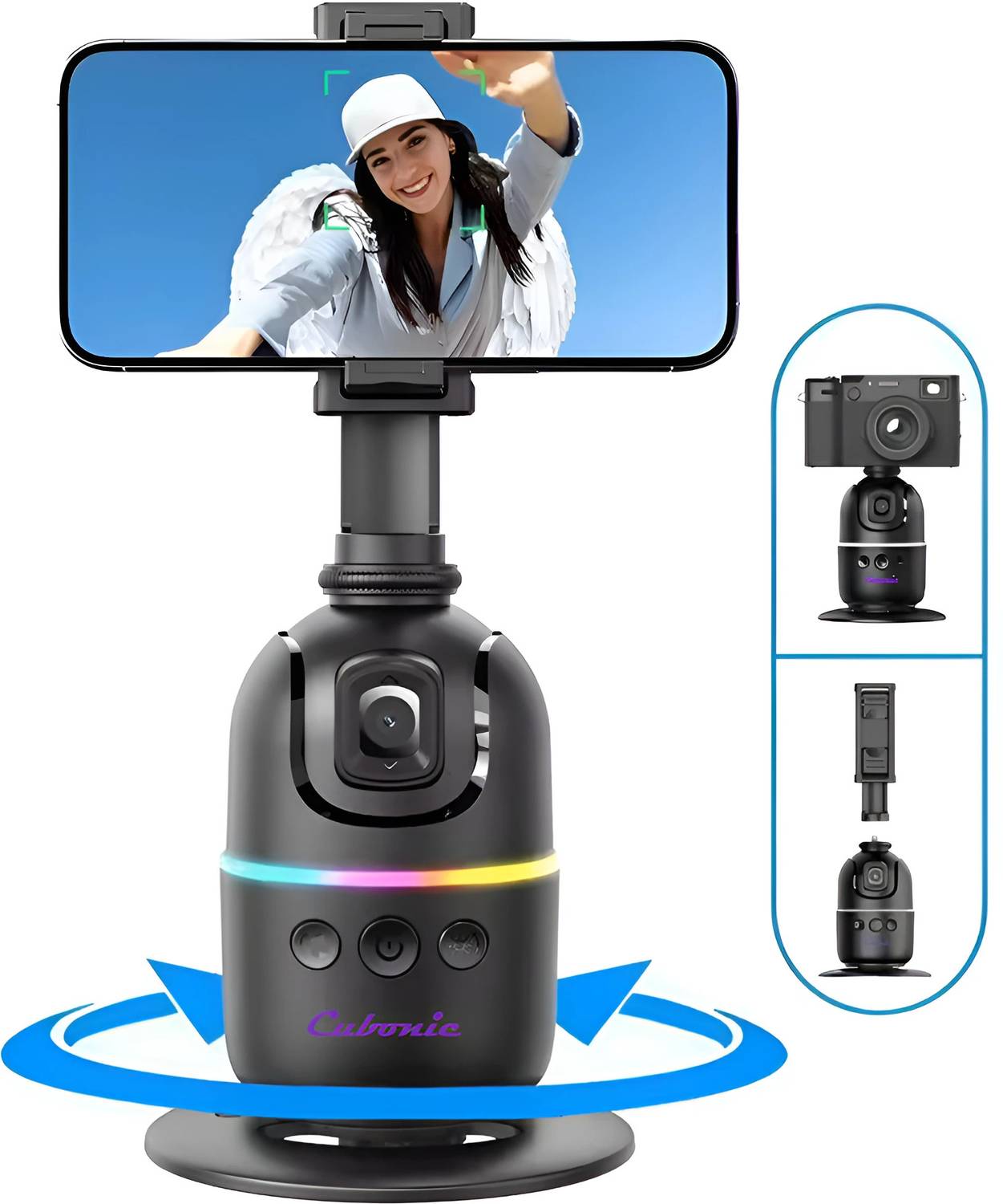 Cubonic SnapNMove P03 HandsFree Vlogging No App with AI 360° Auto Face Detection 2 Axis Gimbal for Mobile, Camera