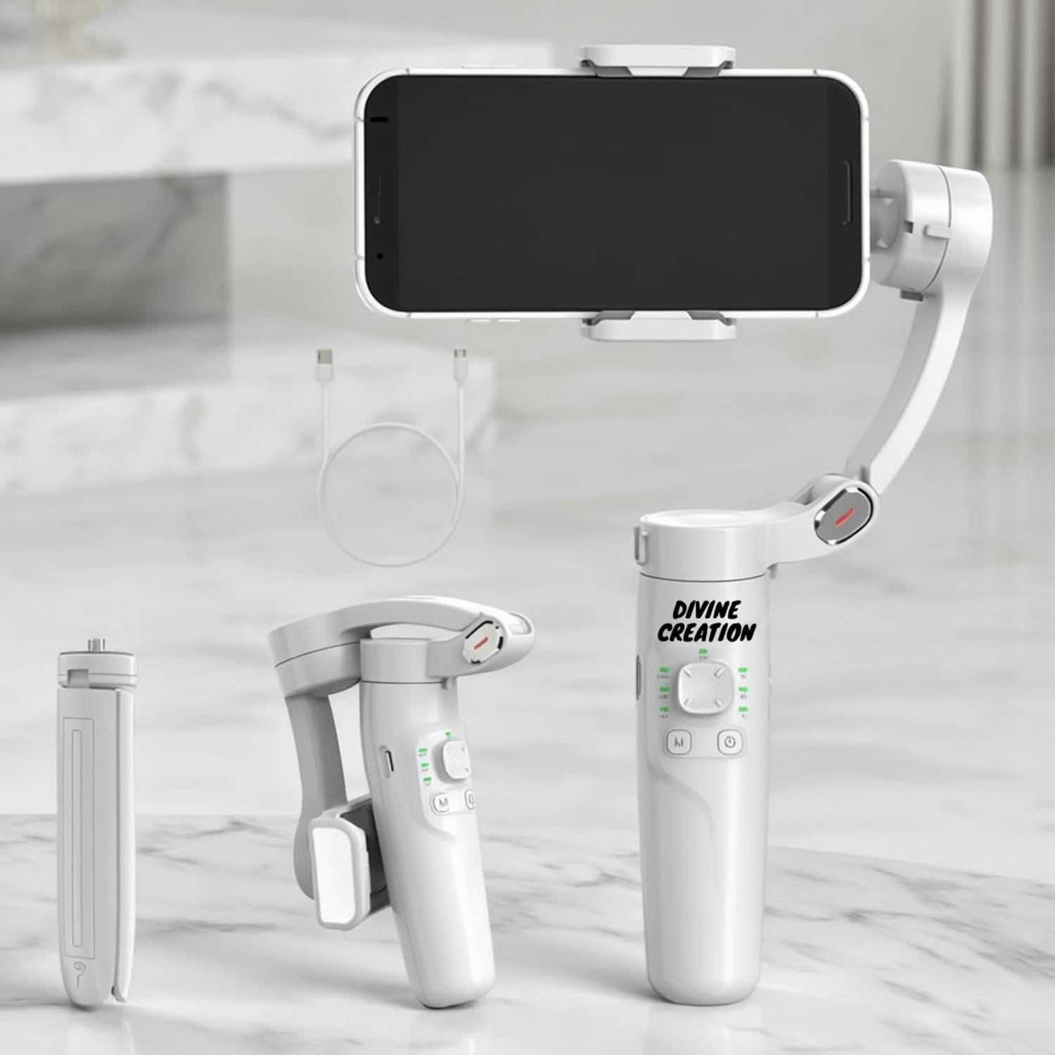 Divine creation M1 3-Axis Gimbal Stabilizer | AI Face Tracking, Smooth Video, Foldable D114 3 Axis Gimbal for Mobile