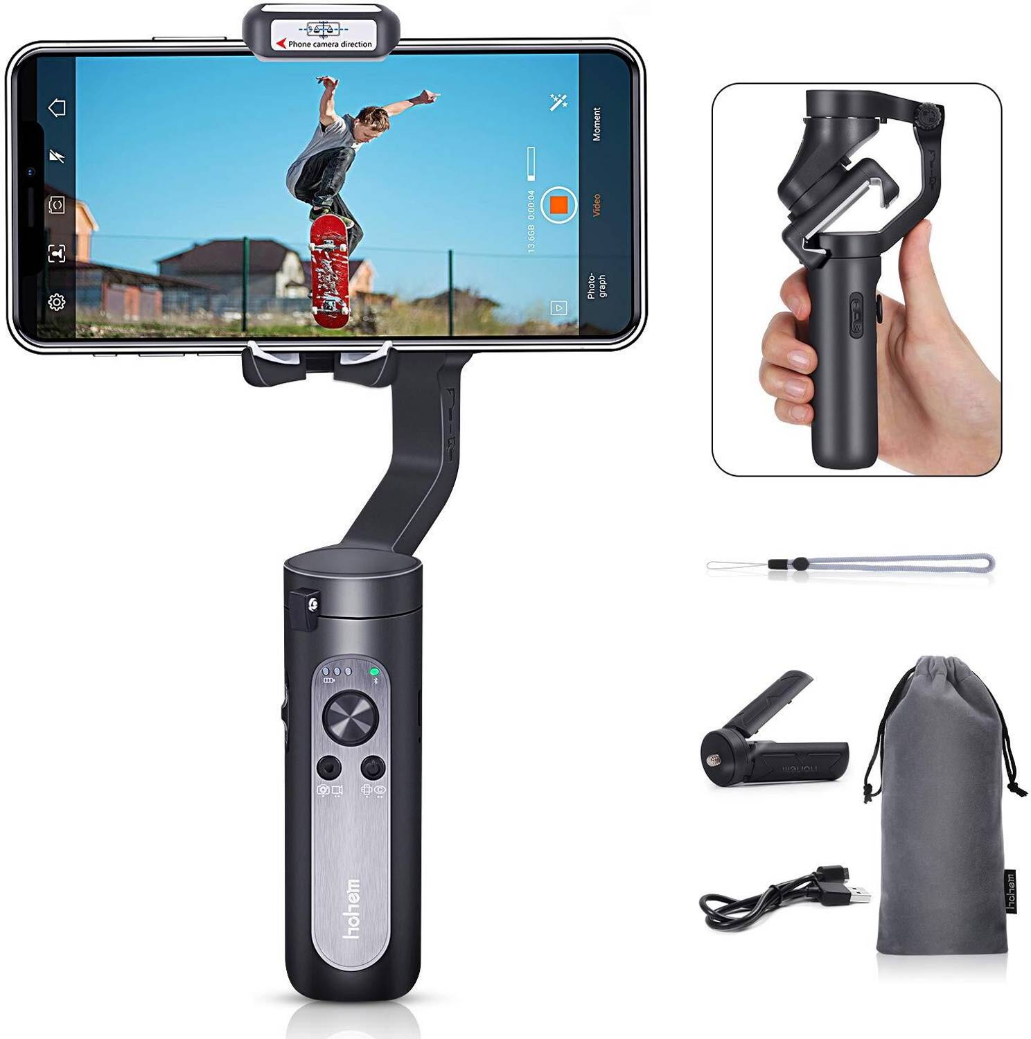 hohem (OPEN BOX) isteady X Smartphone Foldable Gimbal Black 3 Axis Gimbal for Mobile