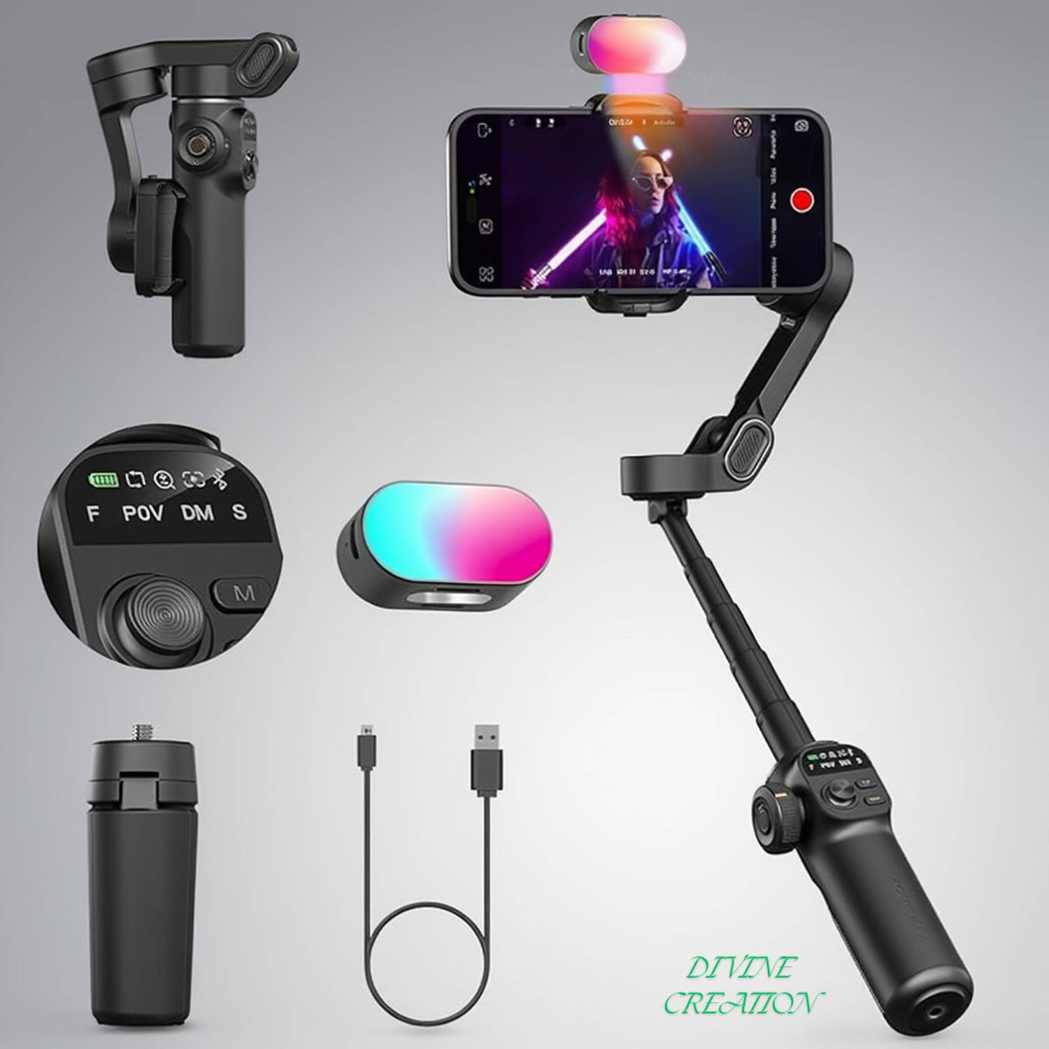 Divine creation X2 ProSteady 3-Axis Smartphone Gimbal AI Tracking,Anti-Shake,Compact Design D238 3 Axis Gimbal for Mobile