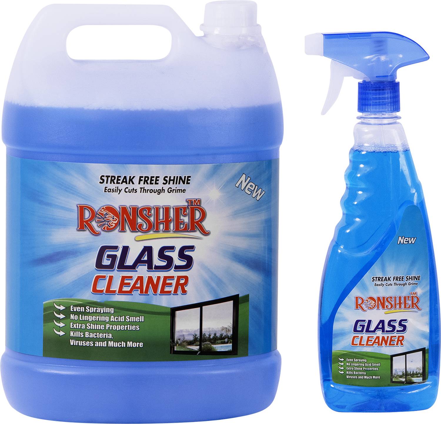 RONSHER Glass Cleaner 5 L with 500 ml bottle Glass & Multi-Surf