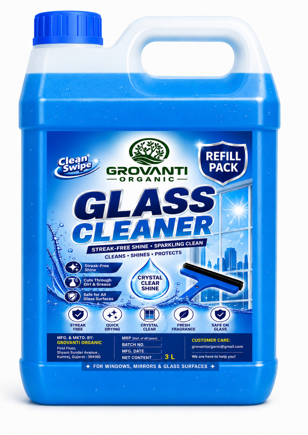 Image of GROVANTI ORGANIC Premium Glass Cleaner - Economy | Free Shine for Windows, Mirrors
