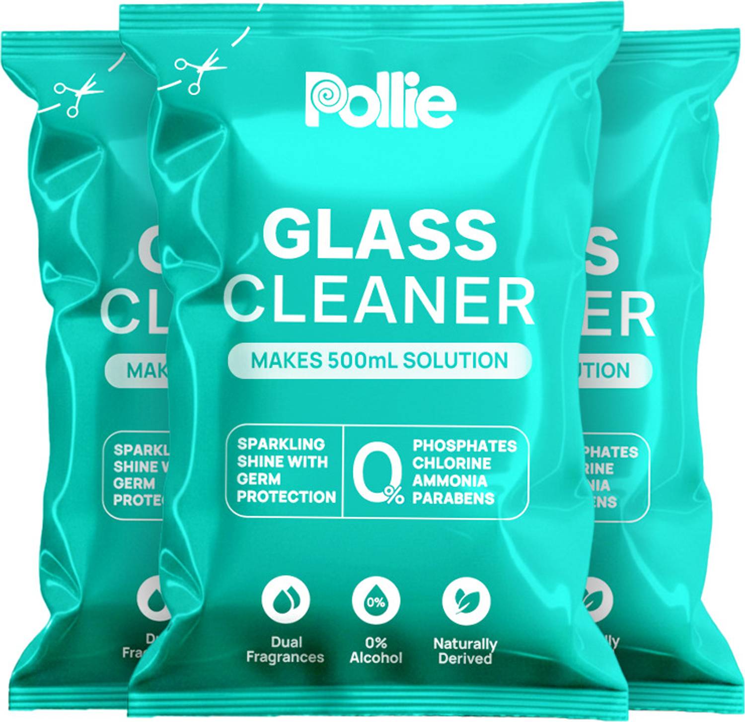 Pollie Glass Cleaner 3 Sachets 1 Sachet makes 500mL For All T