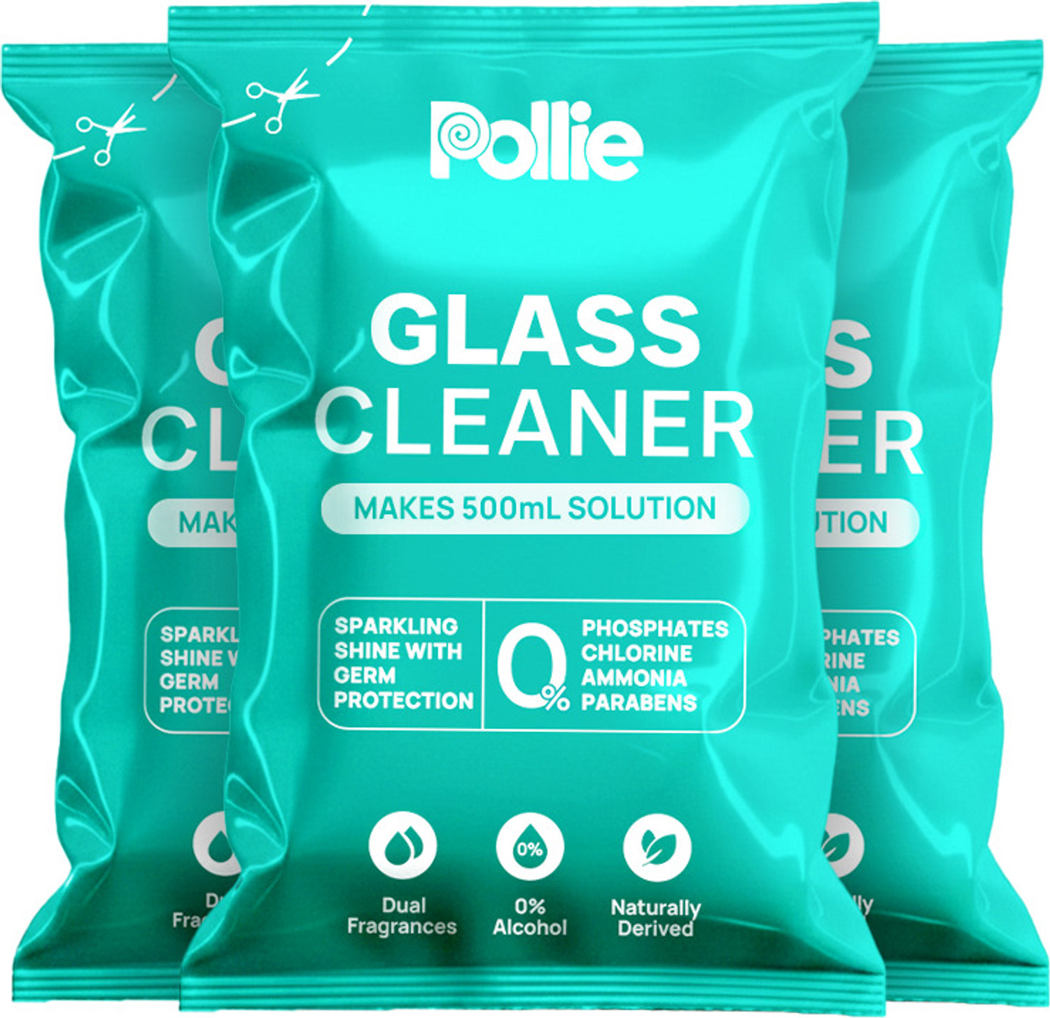 Image of Pollie Glass Cleaner 3 Sachets | 1 Sachet makes 500mL | For All Type of Glass Surface